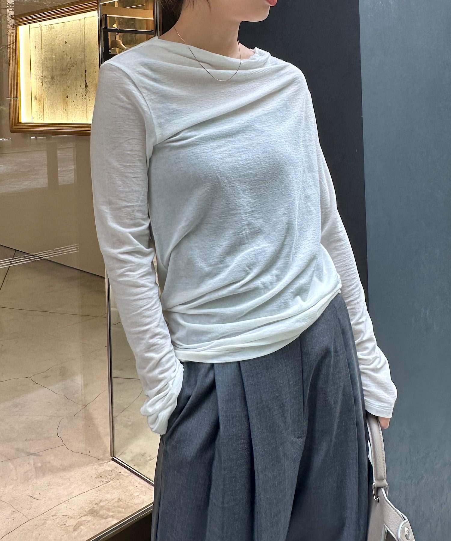 別注 Cashmere blend Asymmetry Tops IIROT