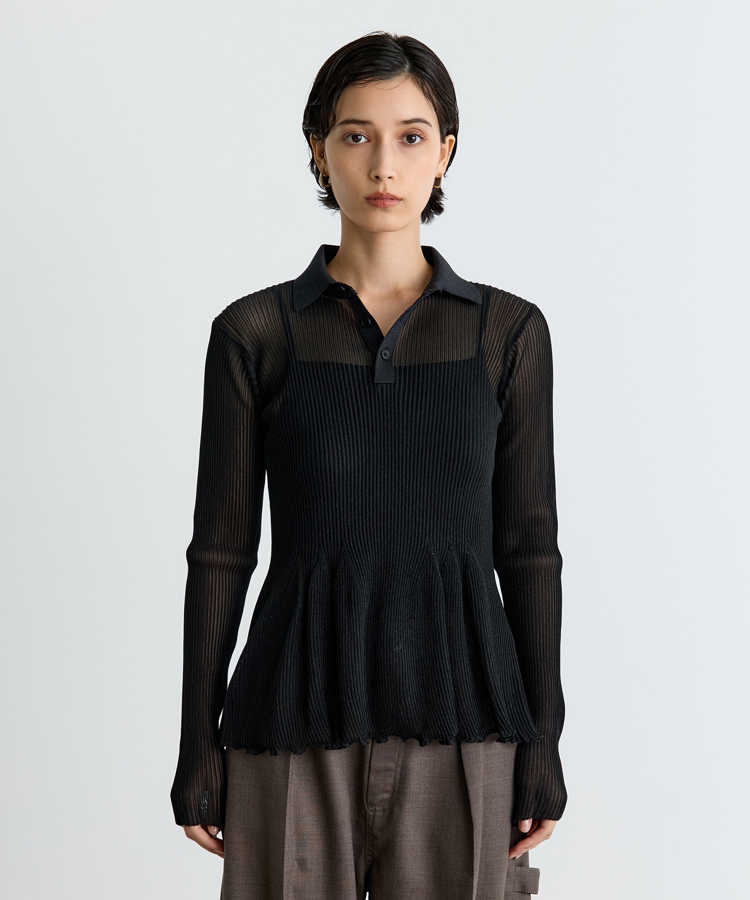HYPHA LUCENT GLITTER LONG SLEEVE POLO SHIRT CFCL