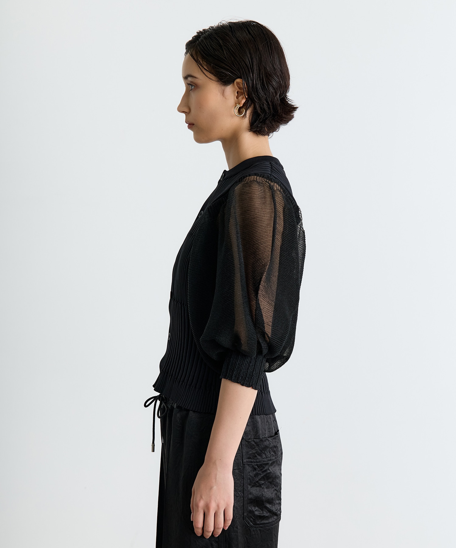 FLUTED LUCENT PUFF SLEEVE CARDIGAN CFCL