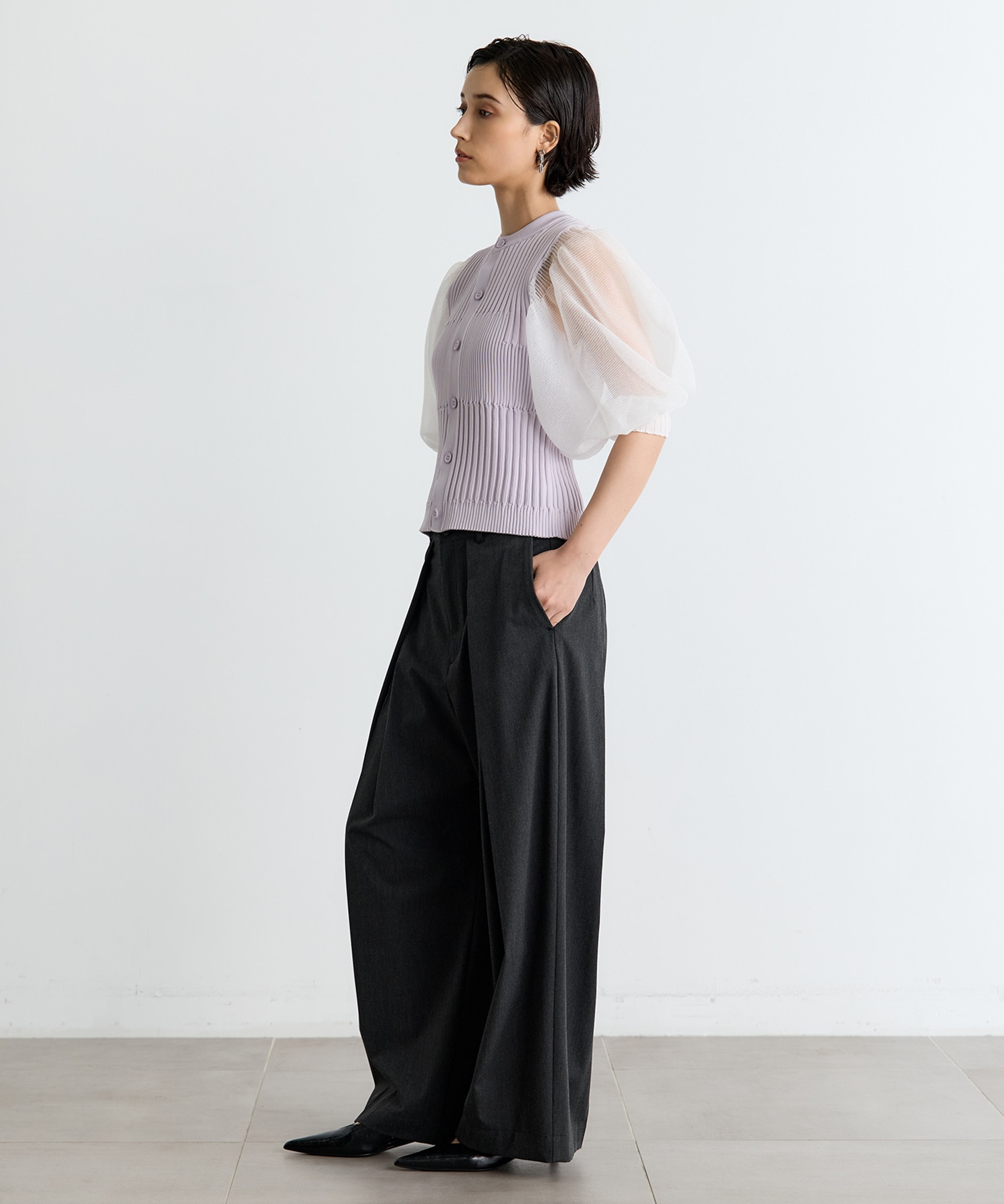 FLUTED LUCENT PUFF SLEEVE CARDIGAN CFCL