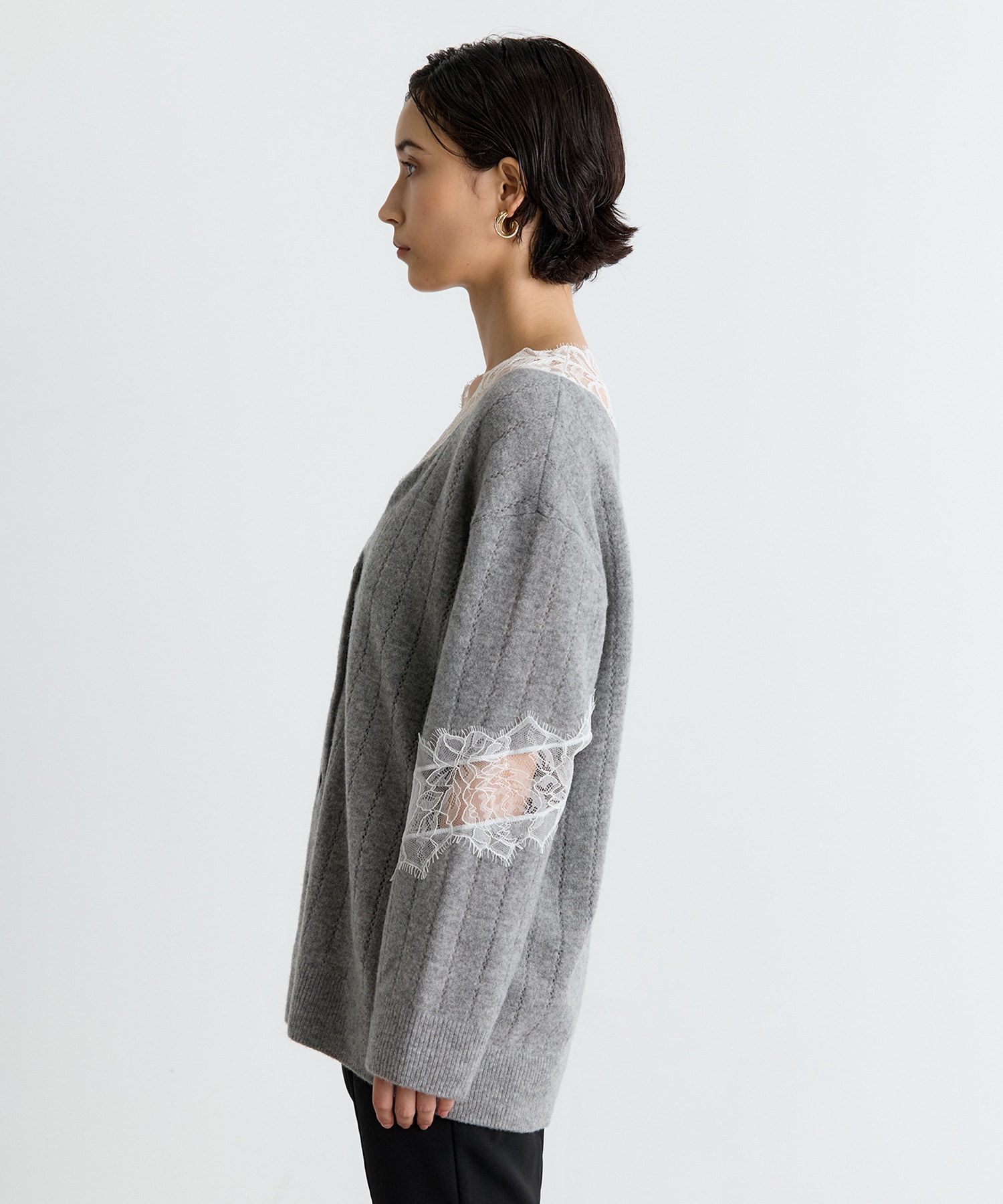OVERSIZED HAIRY LACE PANELED KNIT CARDIGAN FETICO