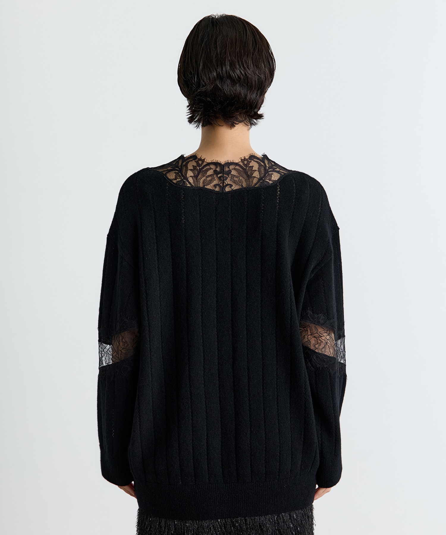 OVERSIZED HAIRY LACE PANELED KNIT CARDIGAN FETICO