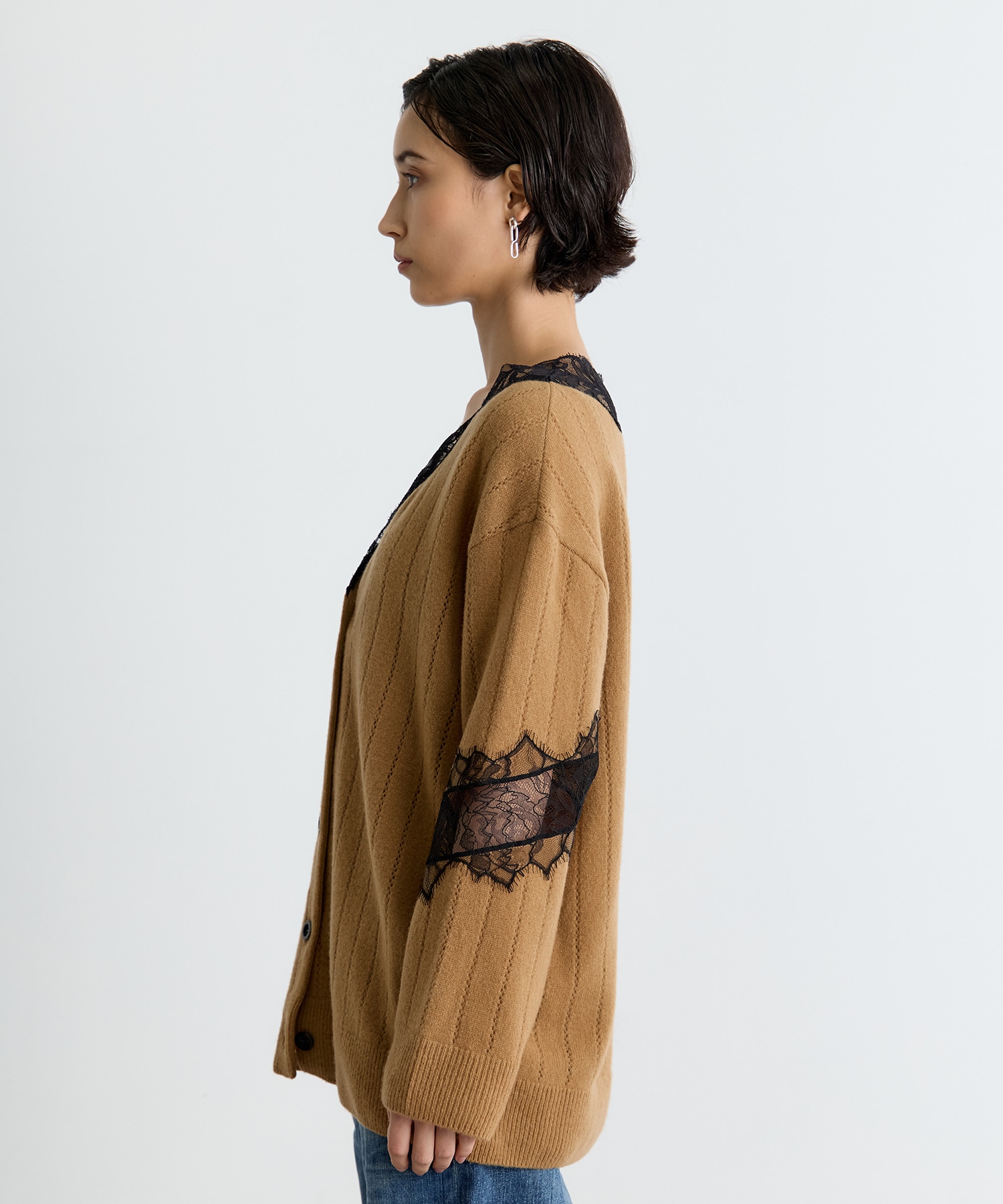 OVERSIZED HAIRY LACE PANELED KNIT CARDIGAN FETICO