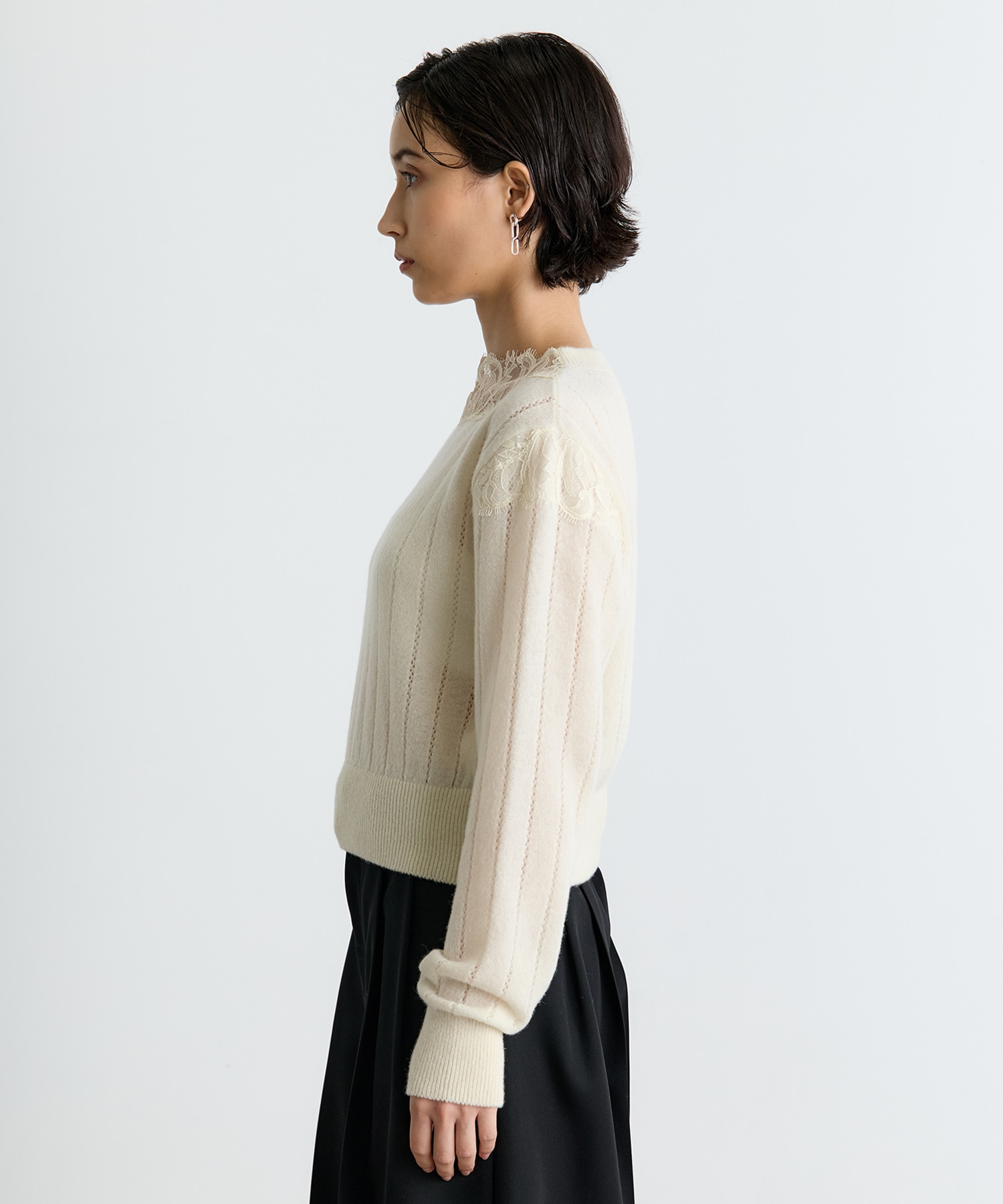 HAIRY LACE PANELED CROPPED PULLOVER FETICO