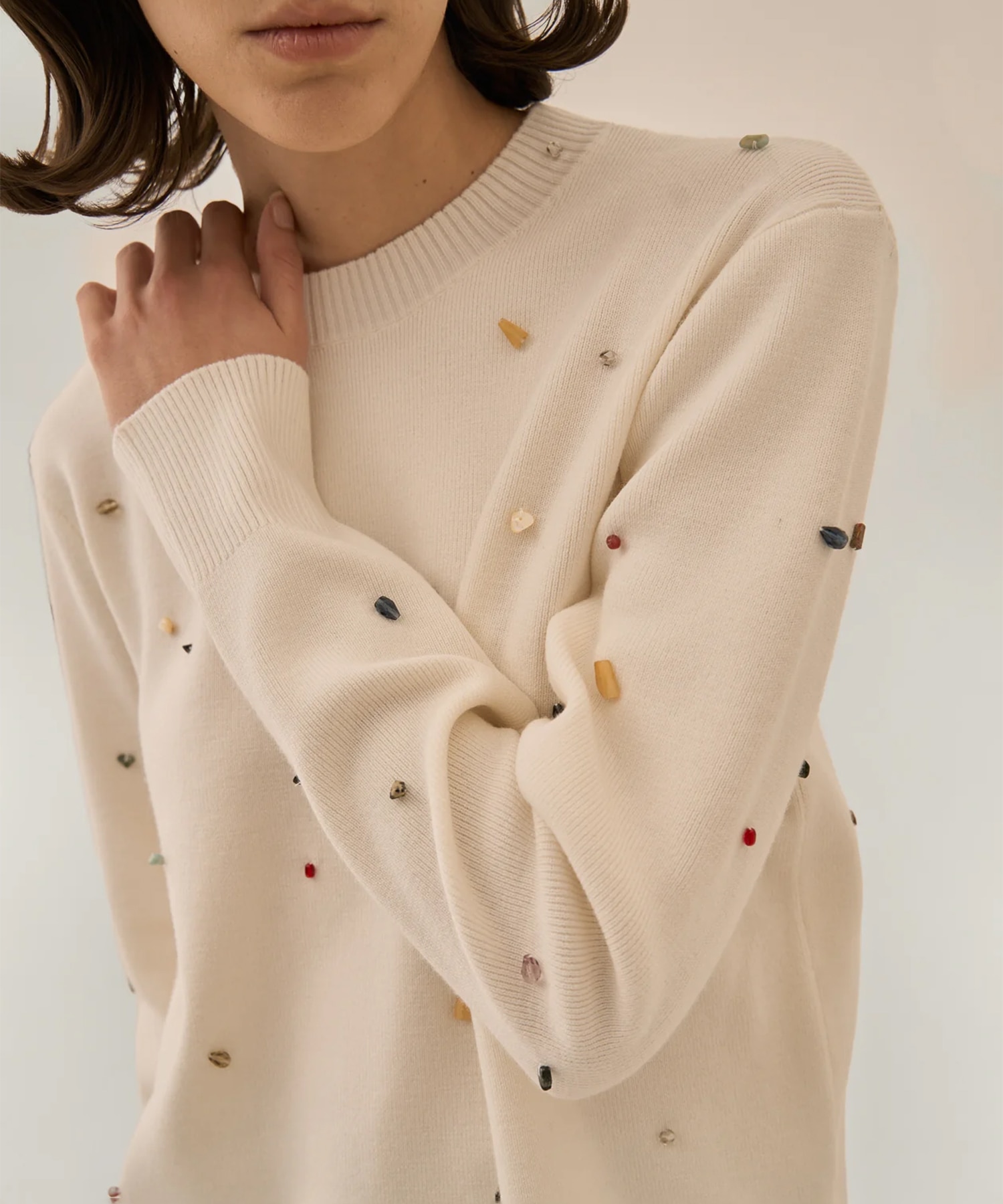 Aila glass beads&ores knit pullover WH AKIRANAKA