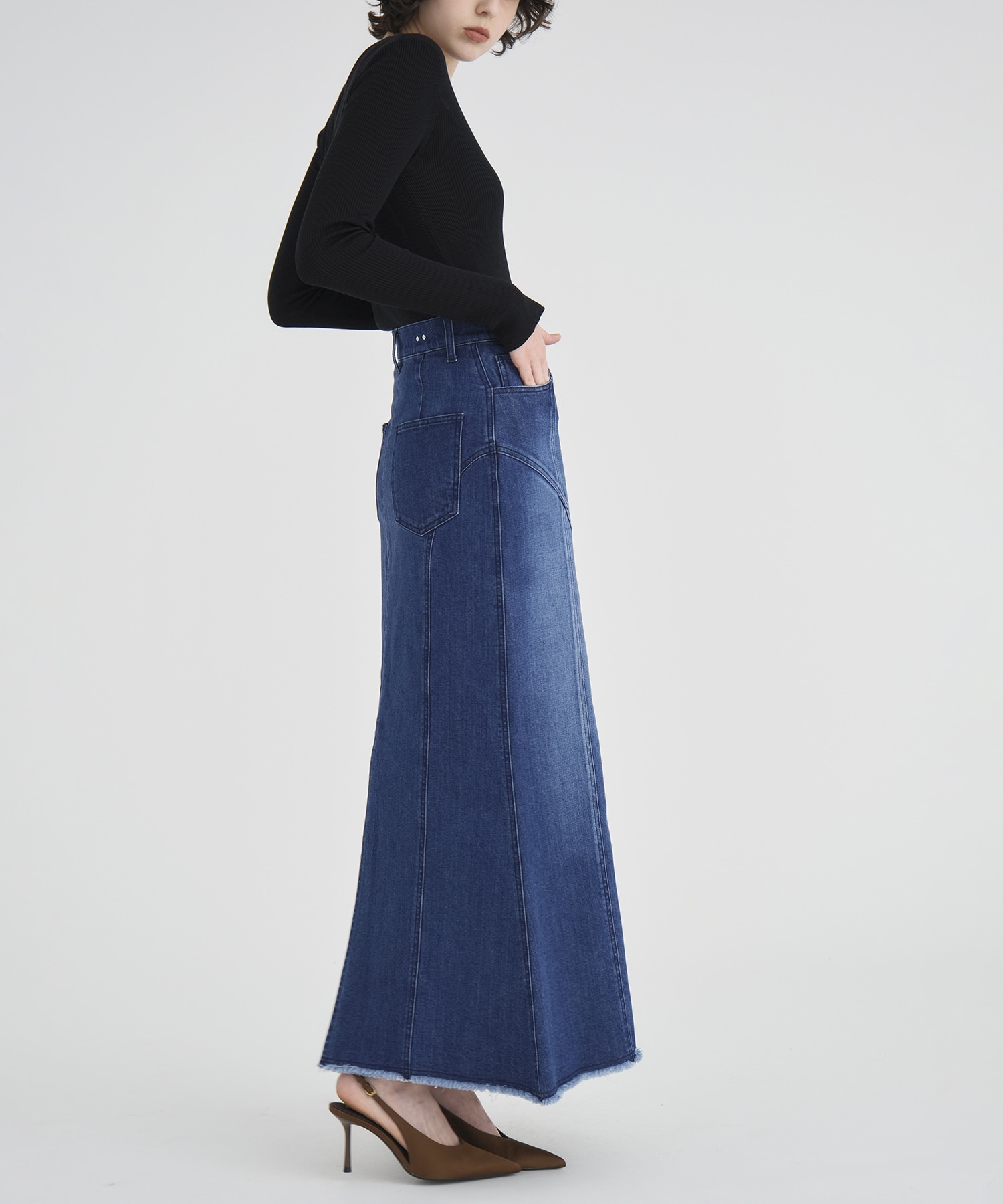 Cutting Stretch Denim Skirt RITAN