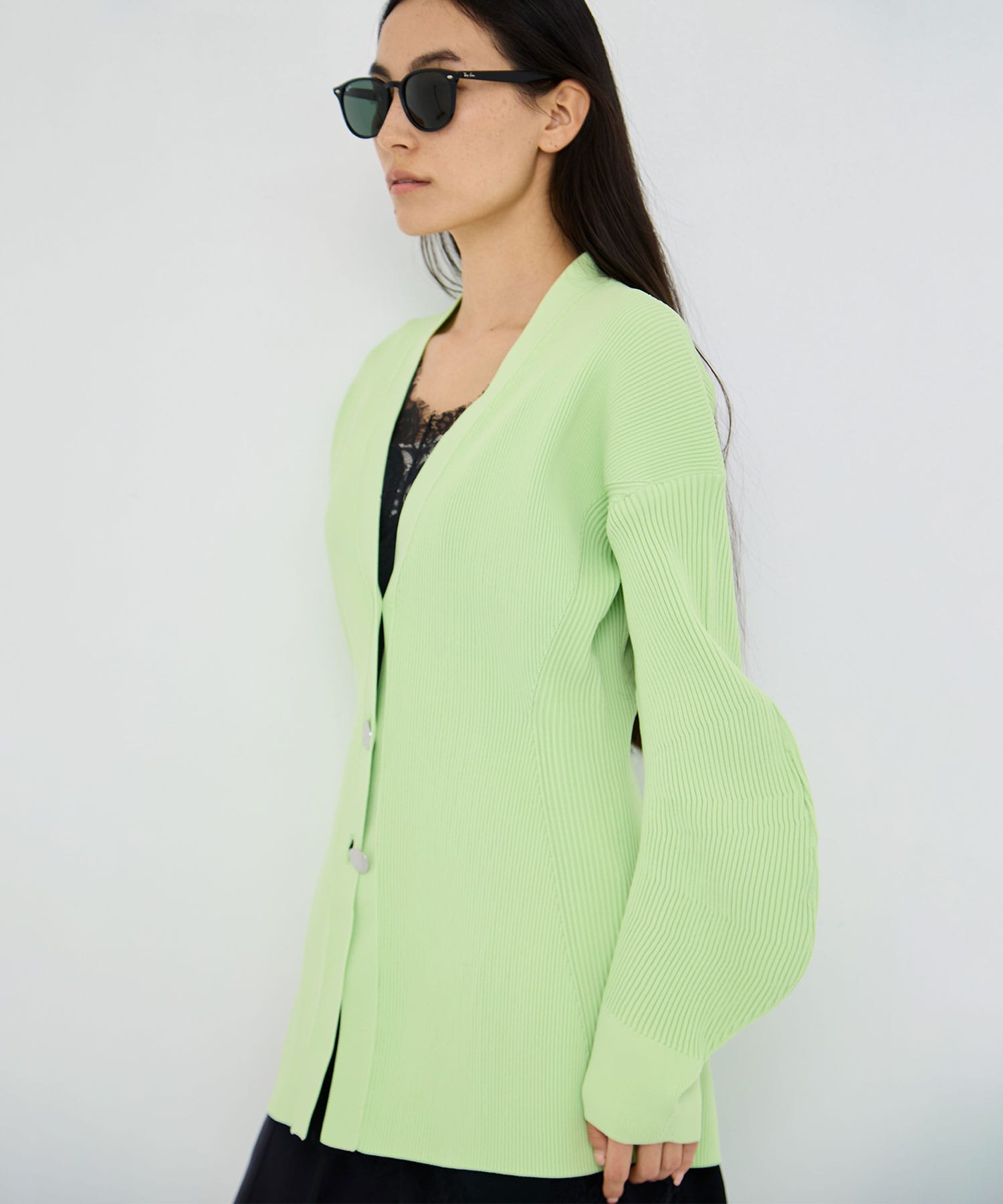 Arch Sleeve Rib Knit Cardigan RITAN