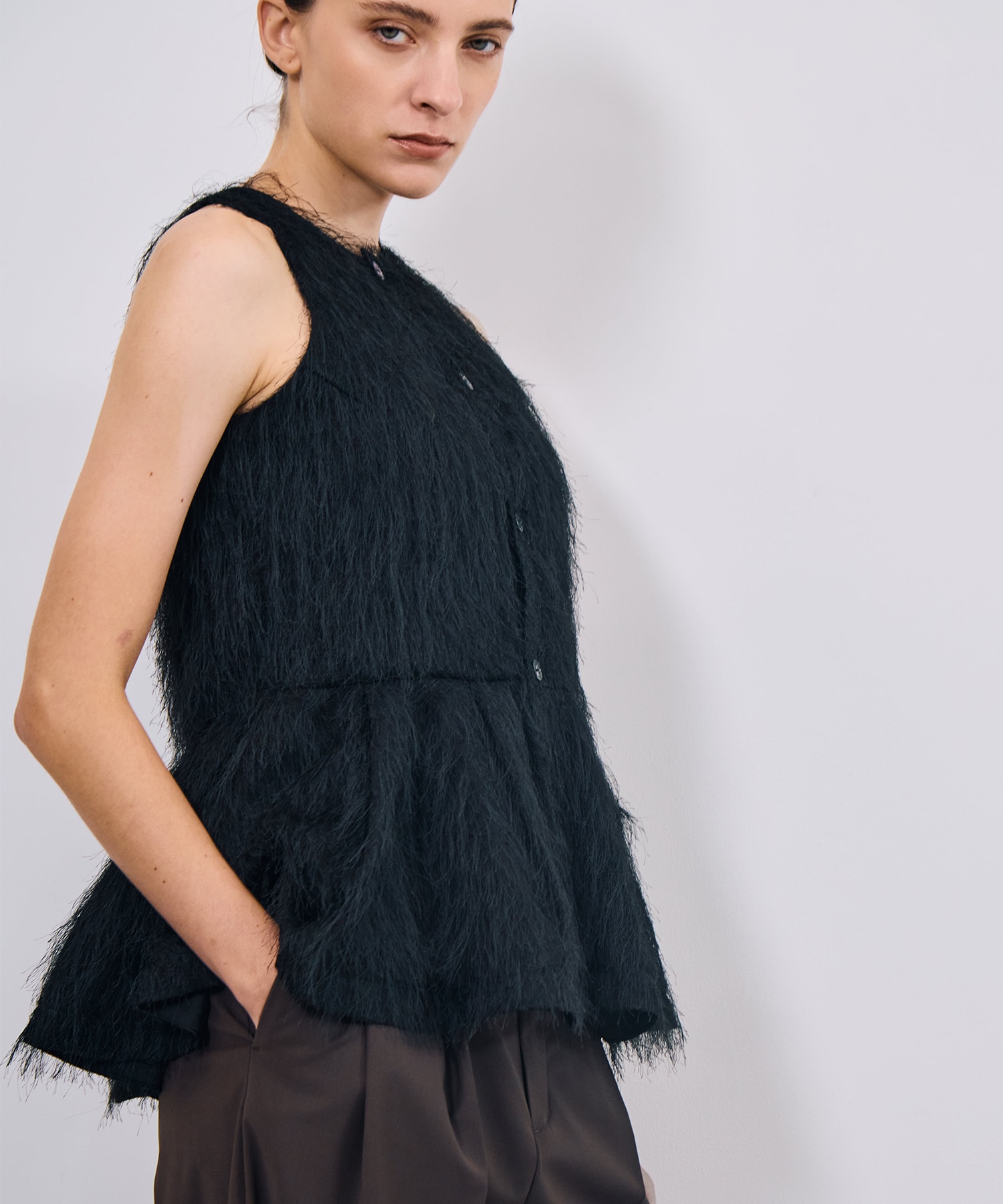 Shaggy Jacquard Peplum Tops RITAN