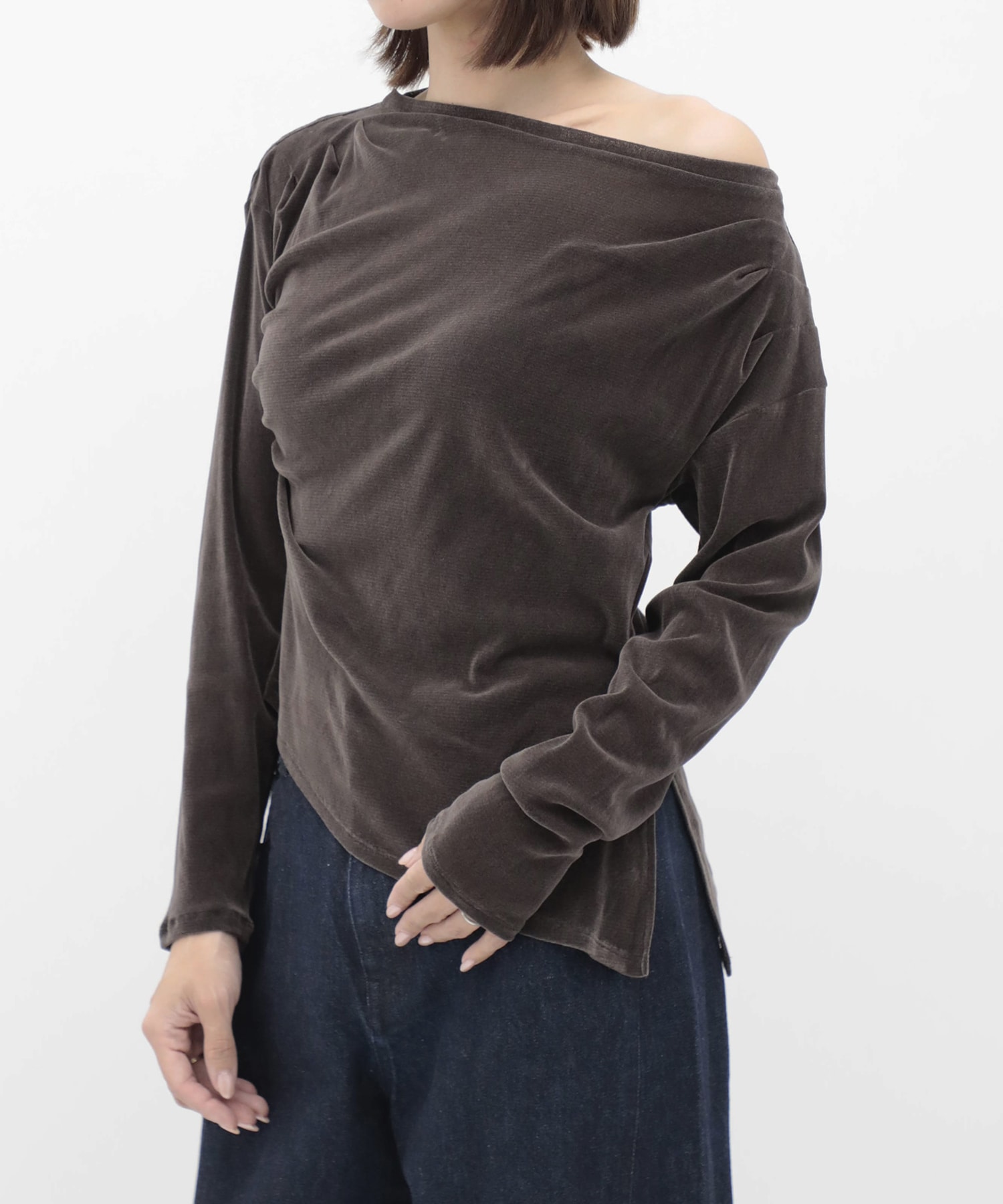 Velour One Shoulder Long T-Shirt RITAN