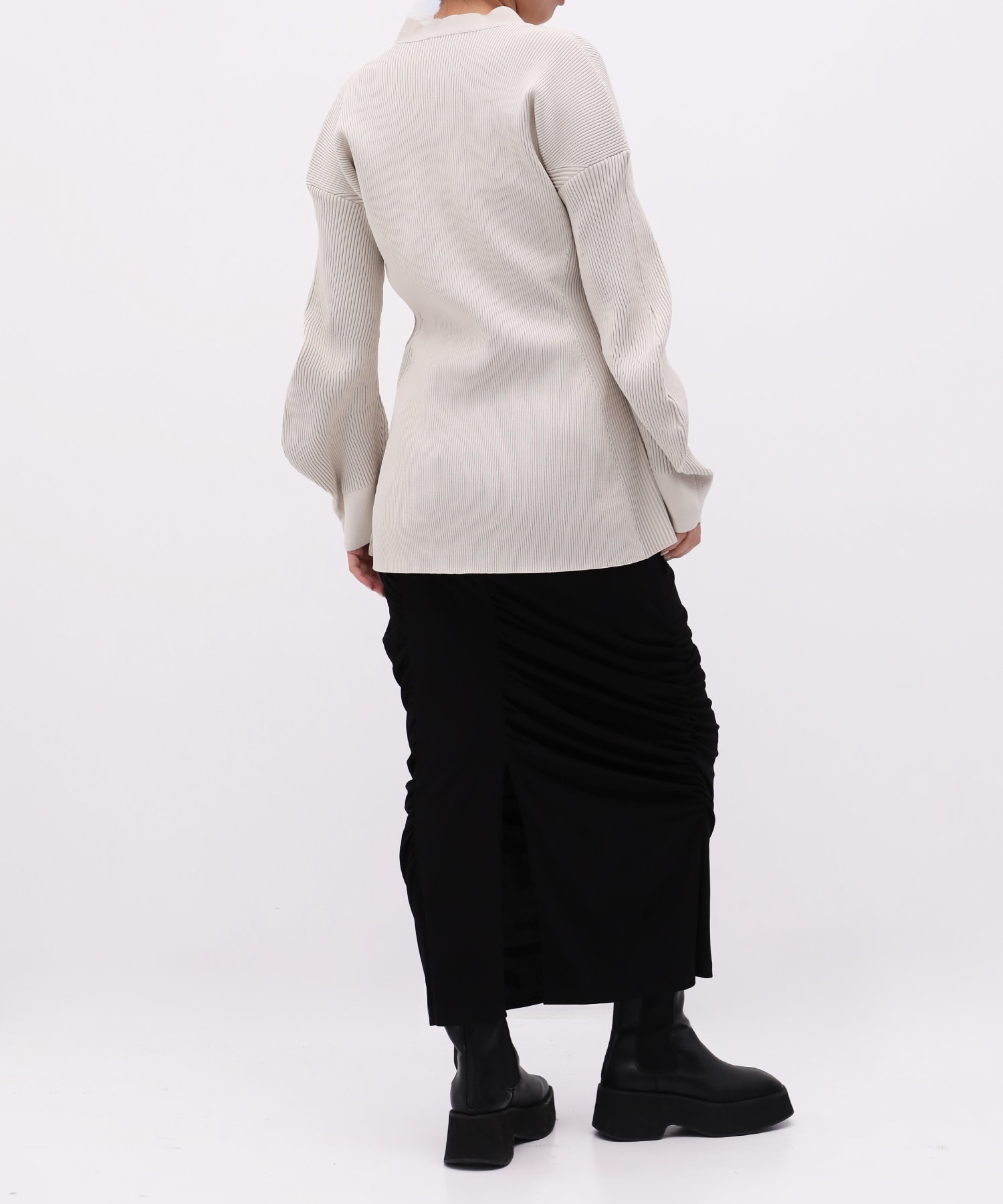 Arch Sleeve Rib Knit Cardigan RITAN