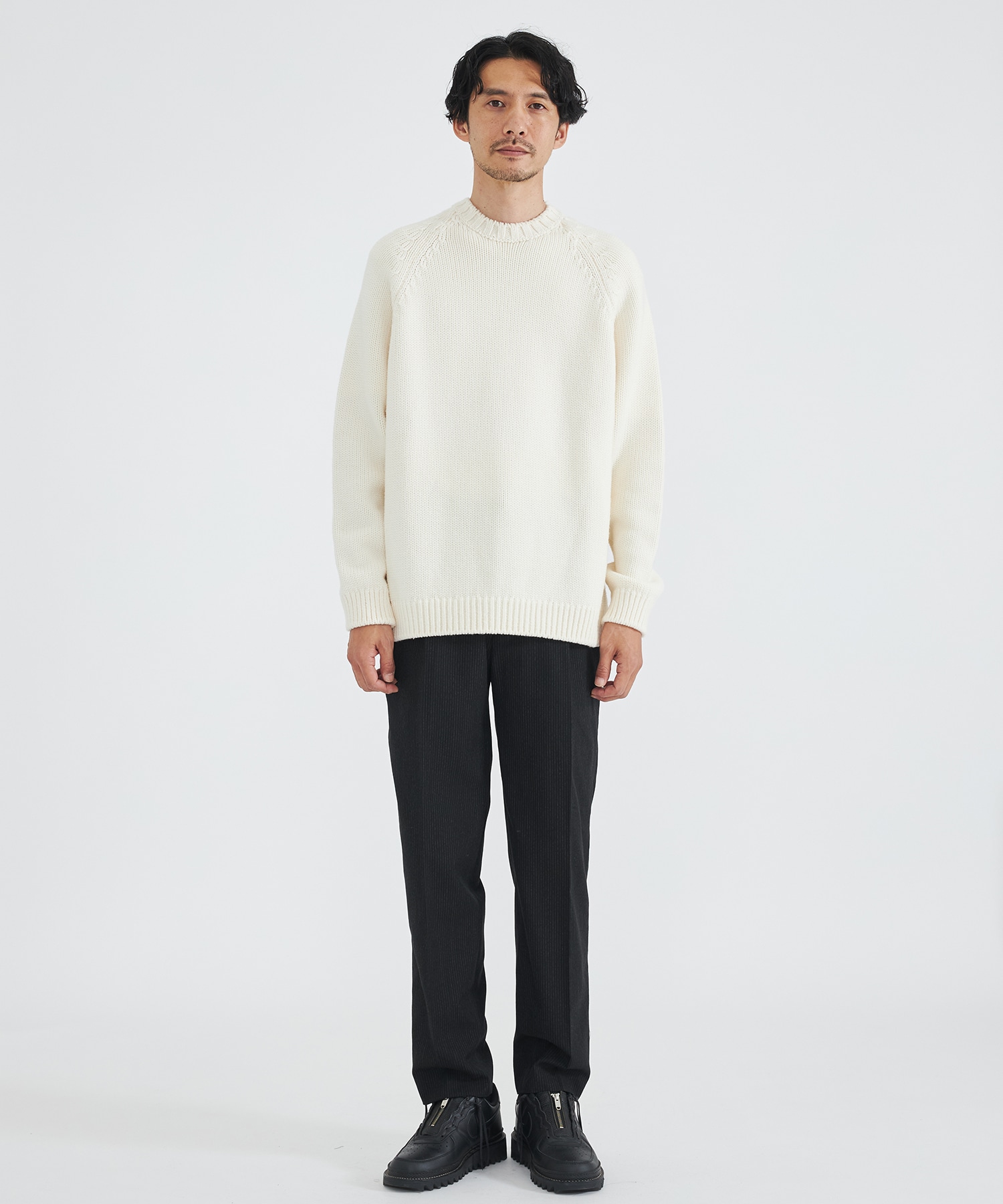 Wool Middle Gauge C/N Knit PO(44 OFF WHITE): THE TOKYO: MEN｜THE