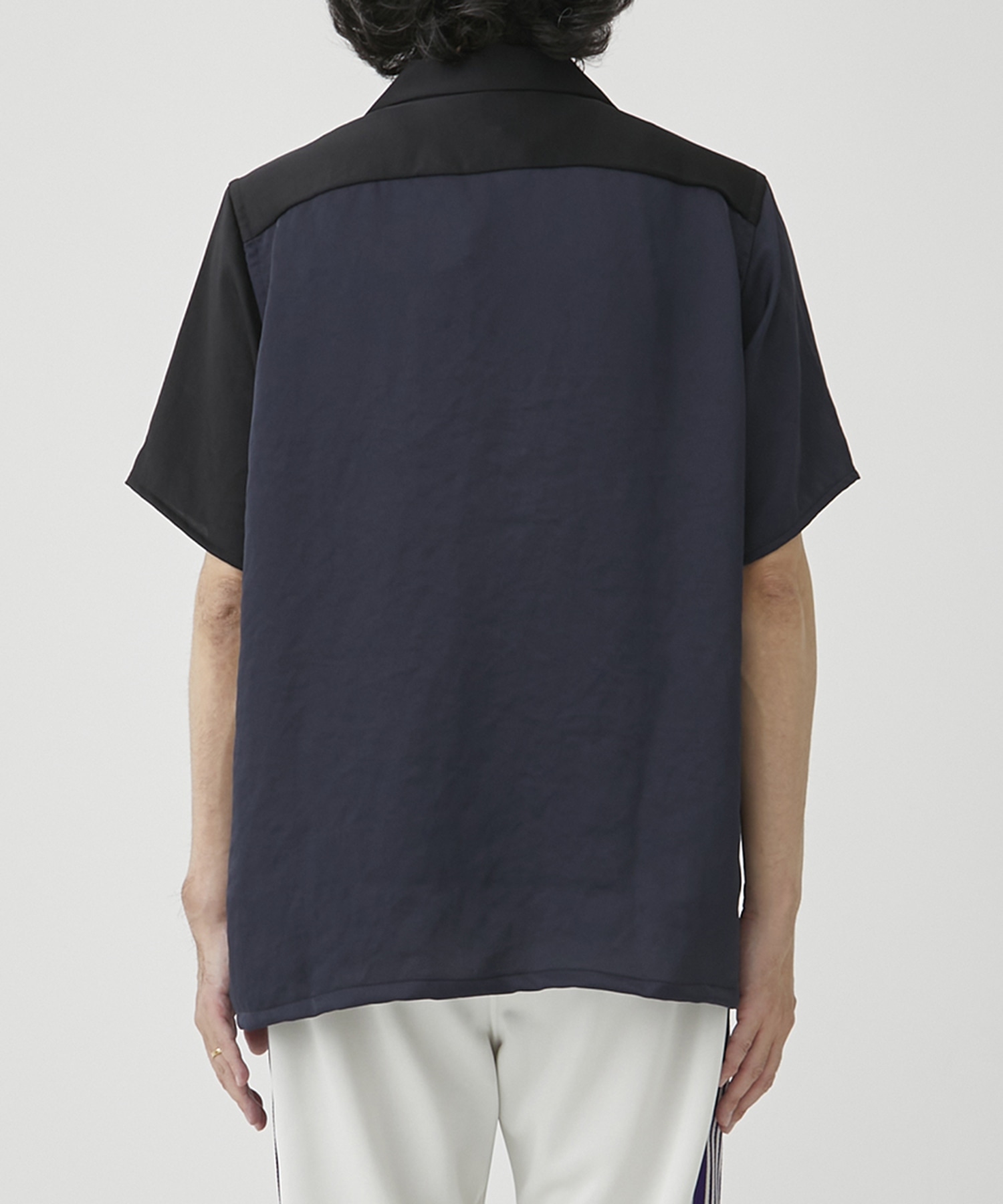 EX.S/S Classic Shirt - Poly Sateen＆Emb.(S NAVY): NEEDLES: MEN