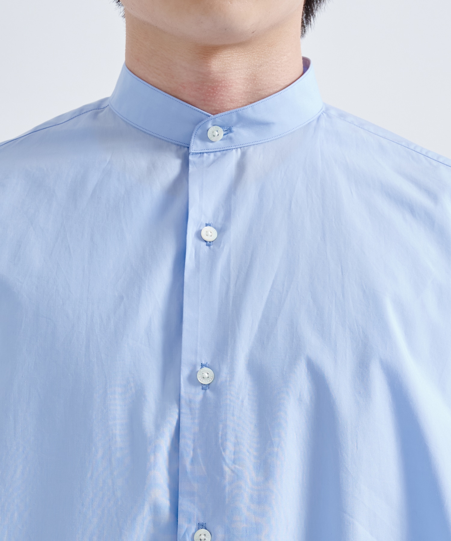 EX.ORGANIC GIZA TYPEWRITER COMFORT FIT BAND COLLAR SHIRT MARKAWARE