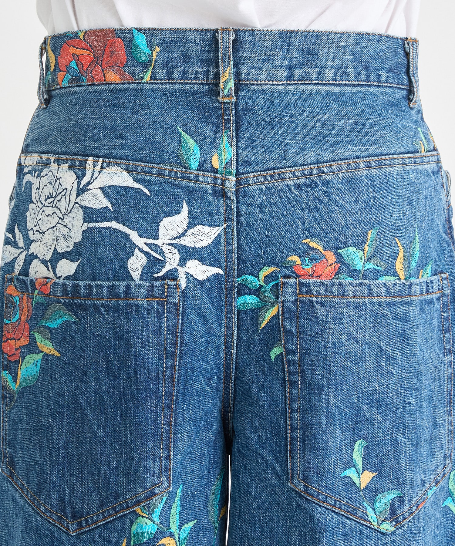 Flower Pattern Straight Denim Pants BED J.W. FORD