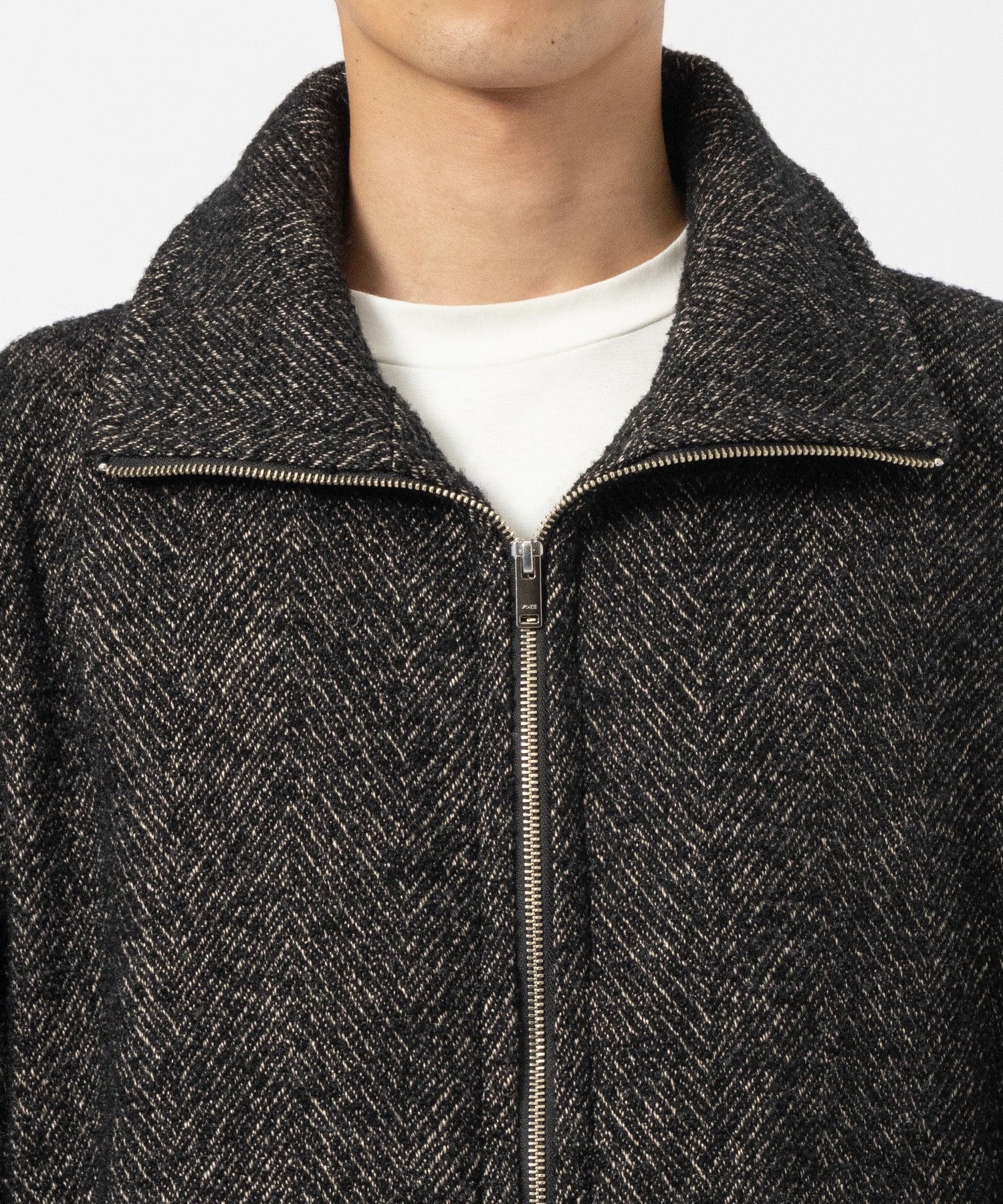 TWEED STAND COLLAR ZIP BLOUSON YOKE