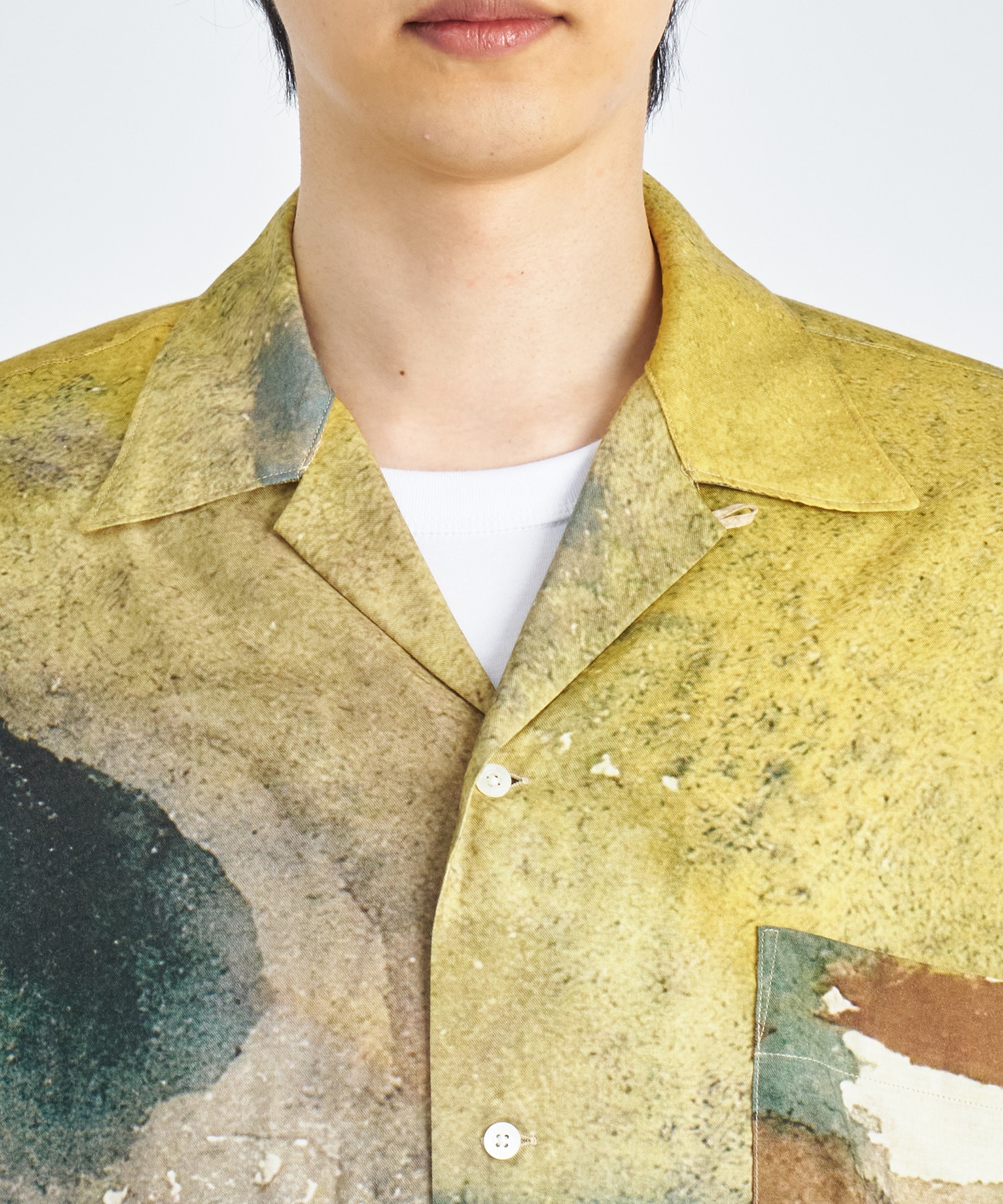 LANDSCAPE PRINTED OPEN COLLAR SHIRT YOKE