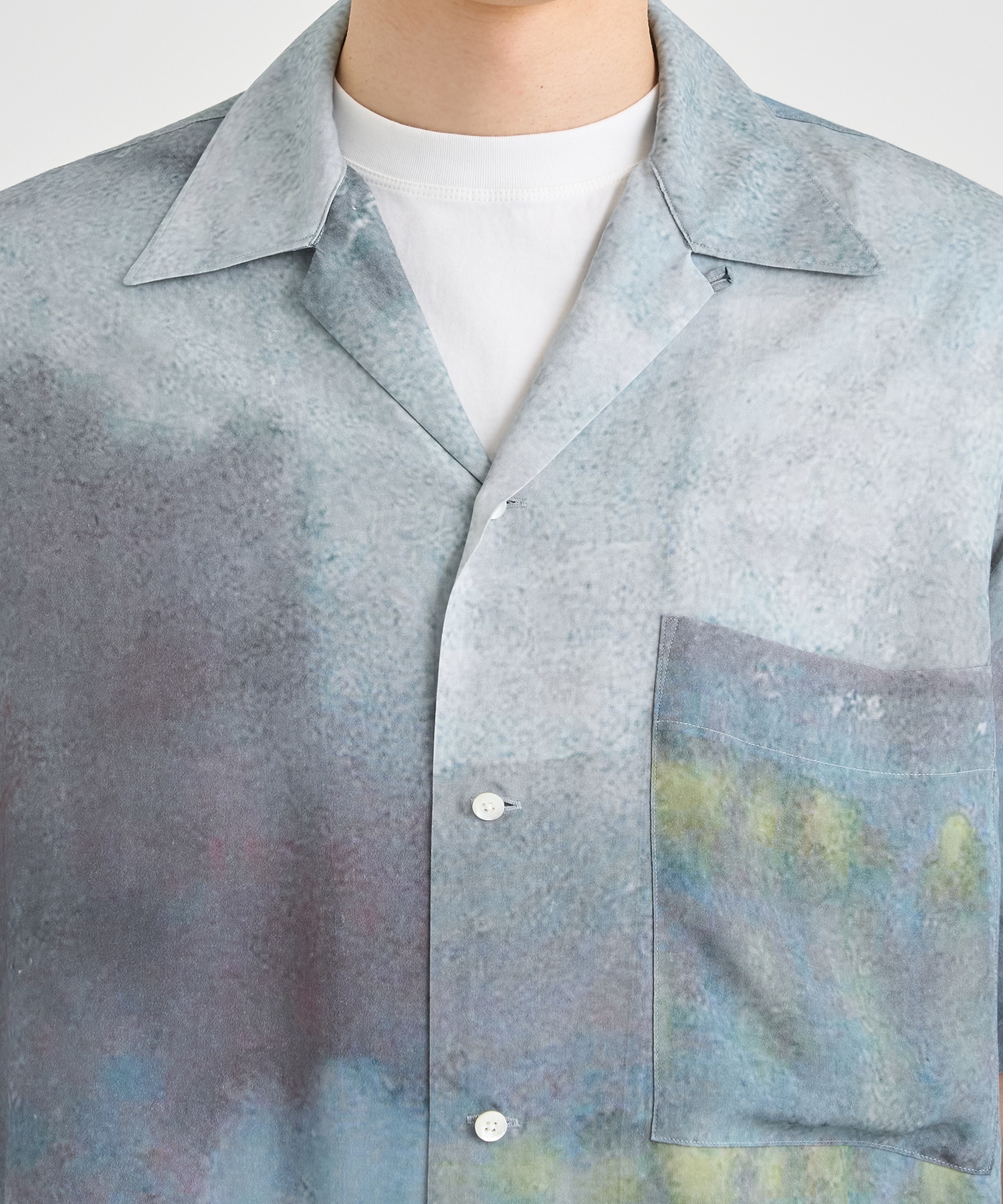LANDSCAPE PRINTED OPEN COLLAR SHIRT YOKE