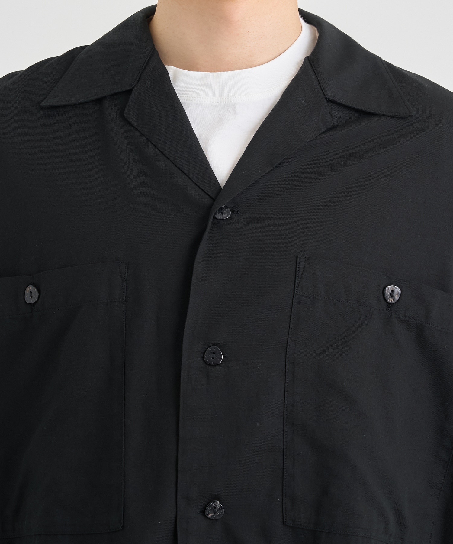 GARMENTDYED COTTON SILK TWILL OPEN COLLAR SHIRT YOKE