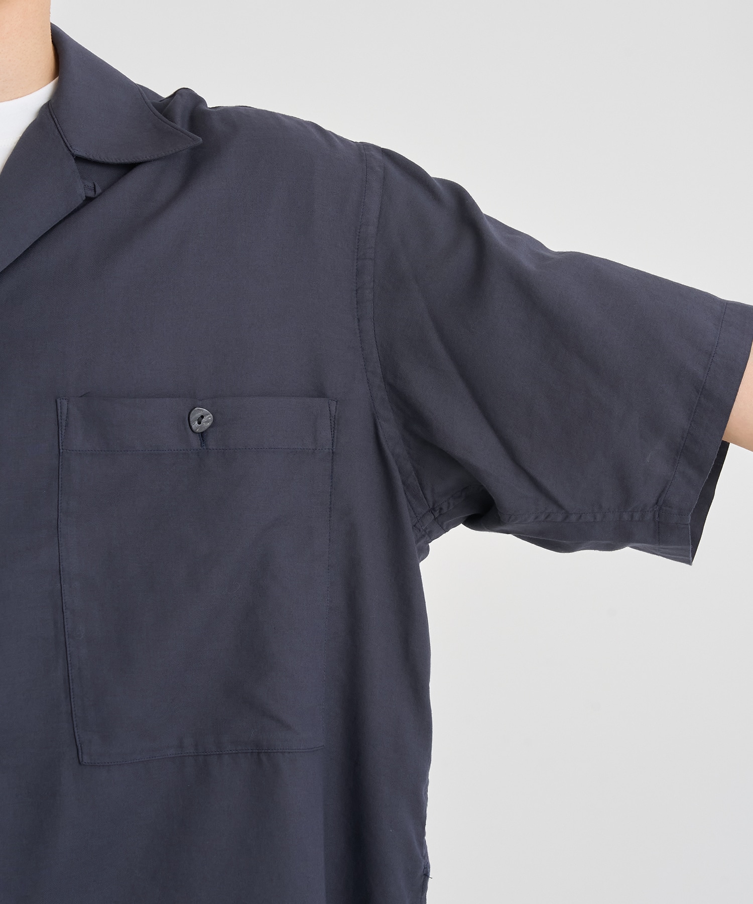 GARMENTDYED COTTON SILK TWILL OPEN COLLAR SHIRT YOKE