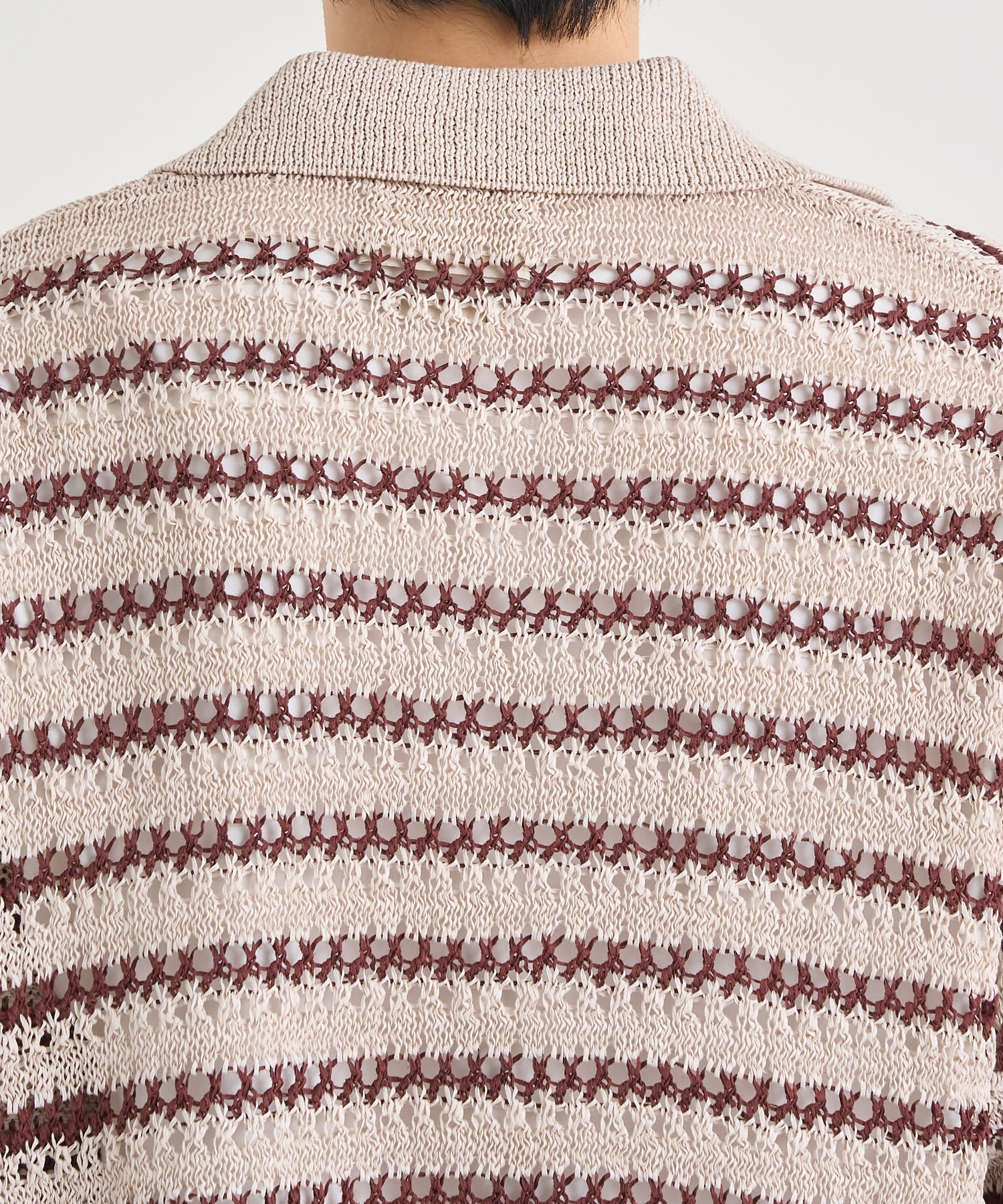 BORDER MESH KNIT SKIPPER POLO SHIRT YOKE