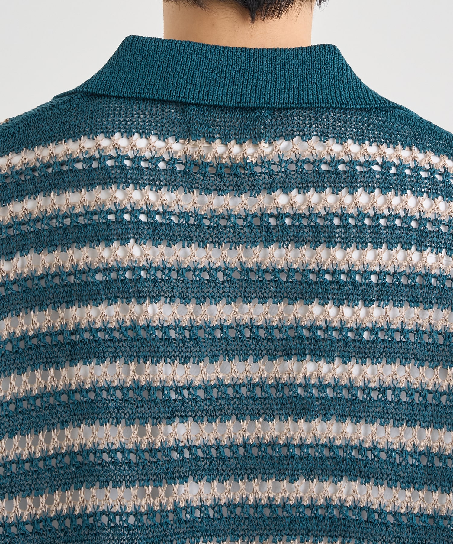 BORDER MESH KNIT SKIPPER POLO SHIRT YOKE