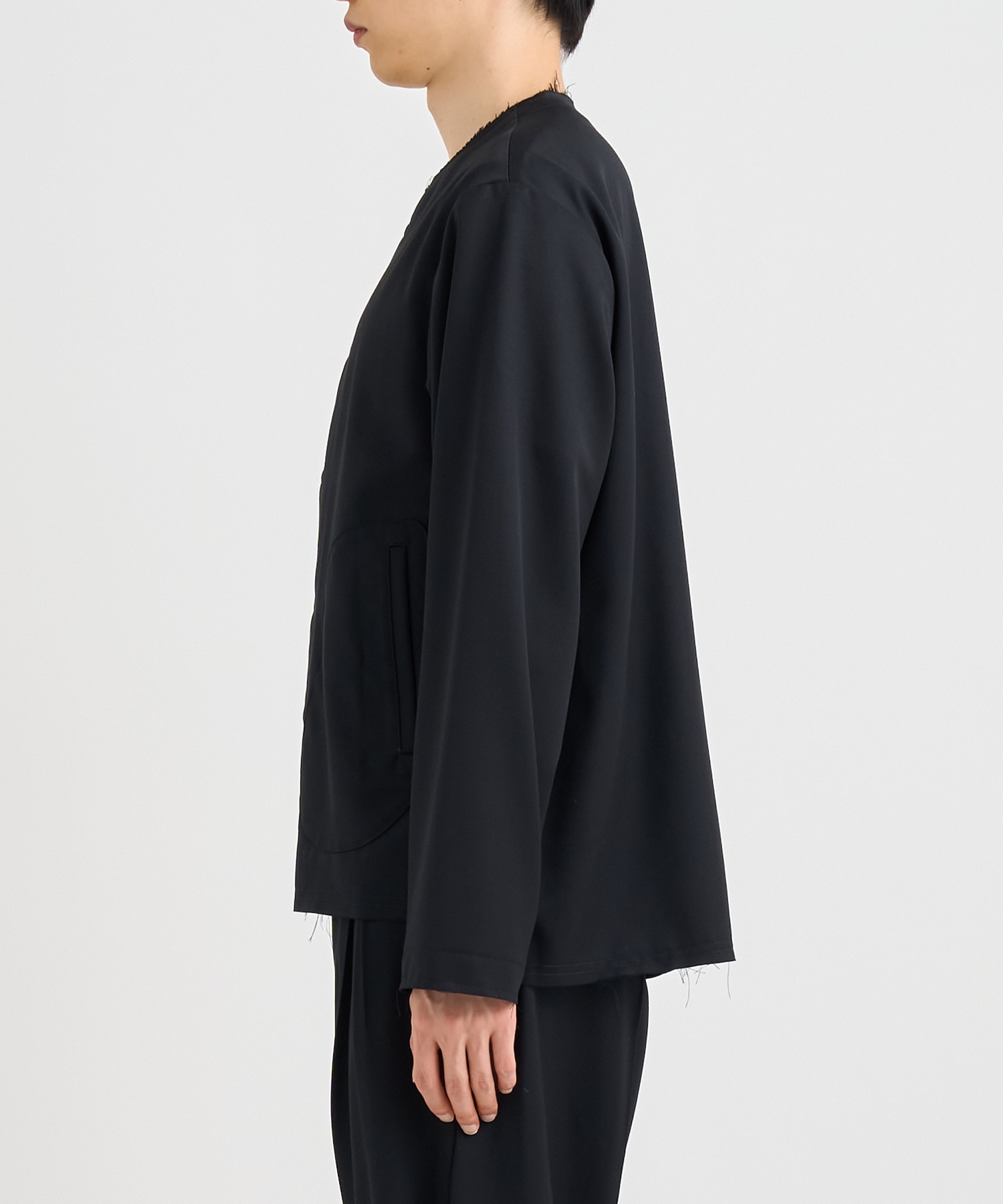 No-collar wool gabardine jacket 