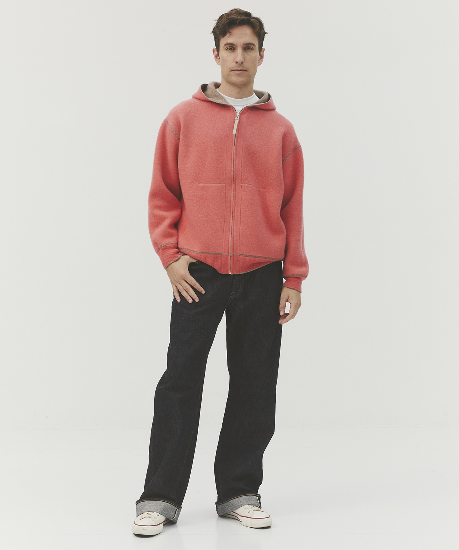 CASHMERE REVERSIBLE ZIP UP HOODIE 