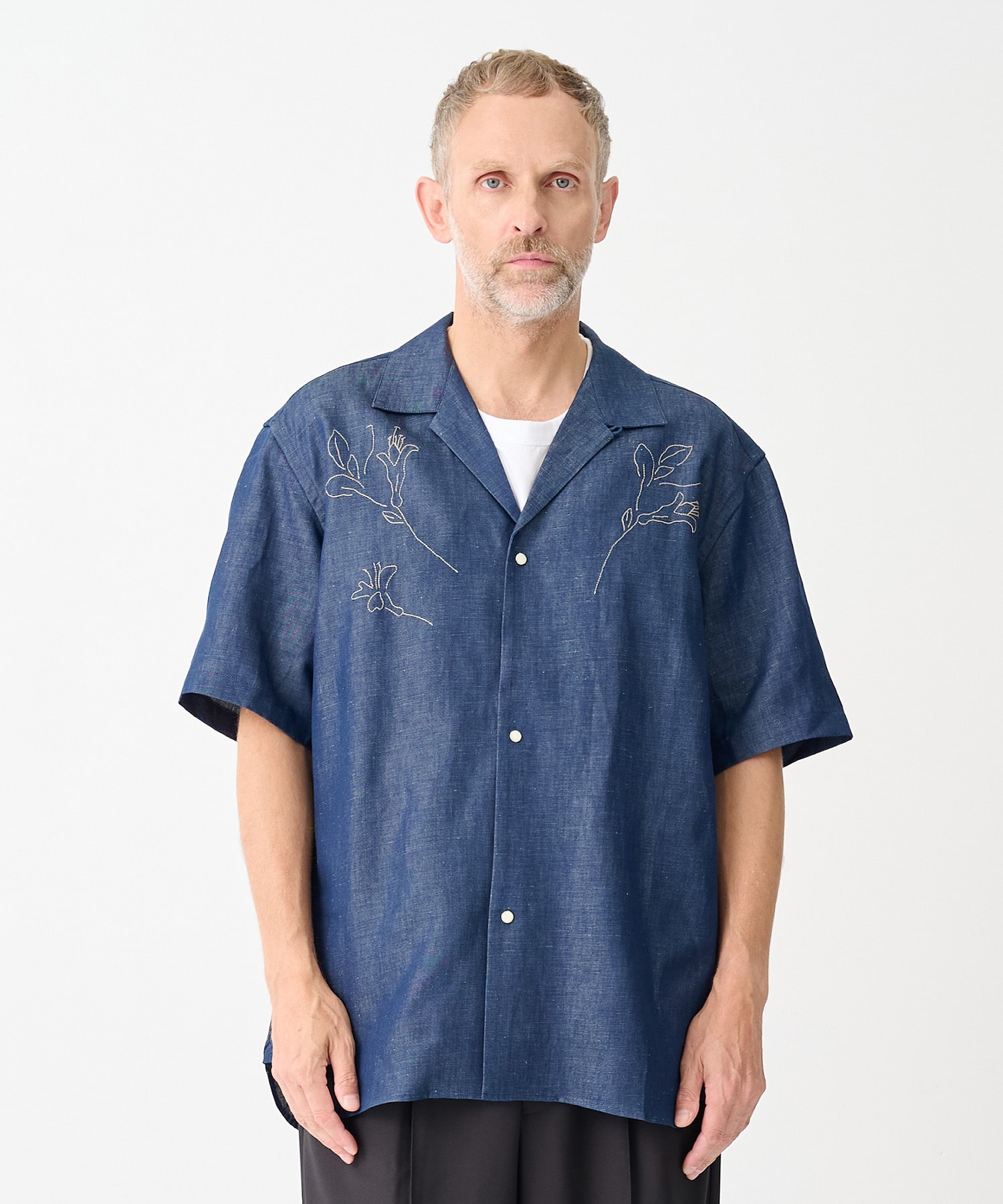 別注THE SS SHIRT INDIGO LINEN EMBROIDERY TANAKA