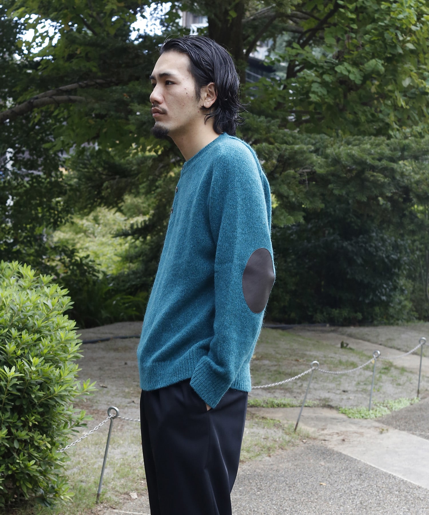 【イレニサ】別注LEATHER ELBOW PATCH MOHAIR KNIT PO IRENISA