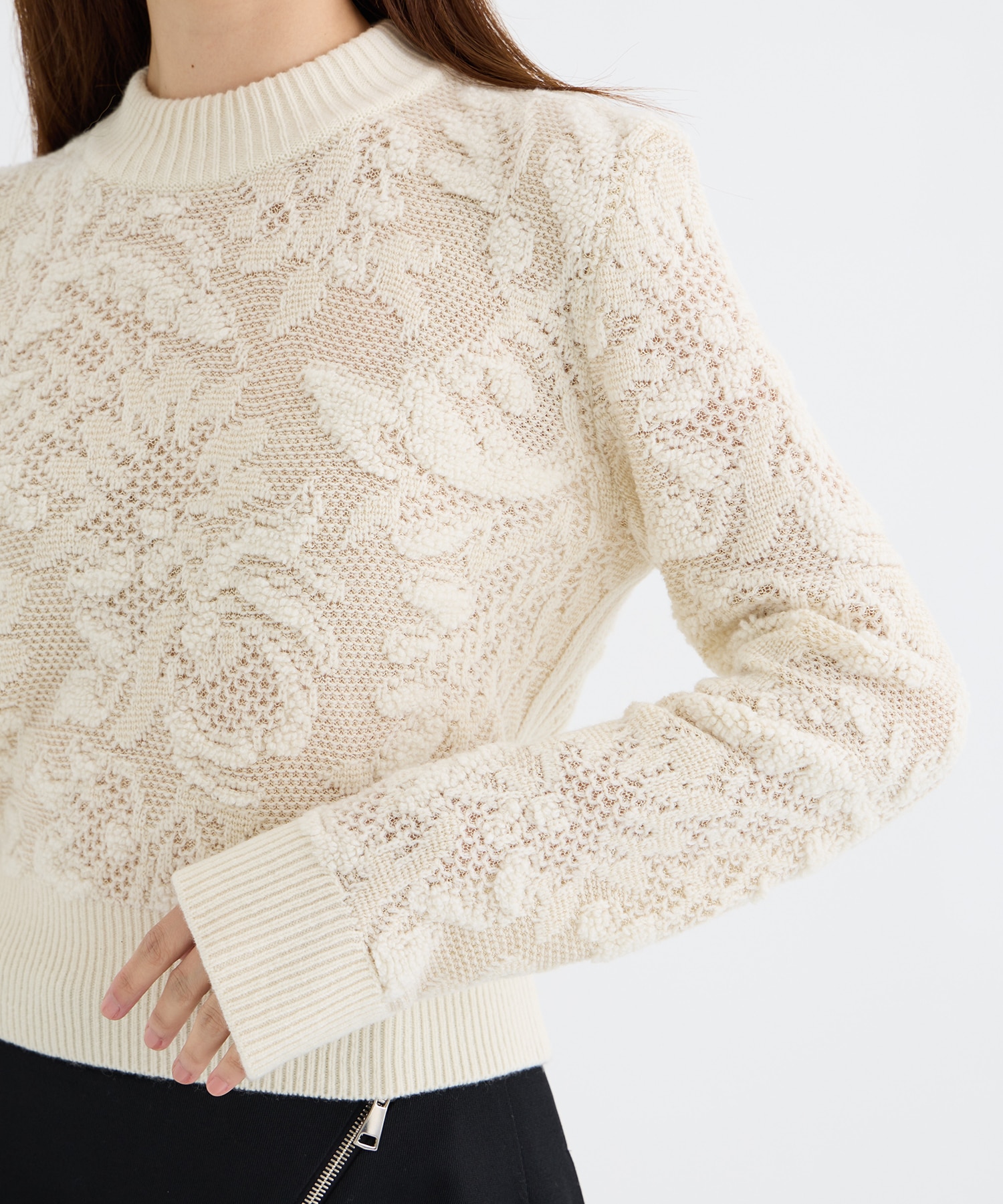 SQUARE SHOULDER LACE JACQUARD SWEATER PHOTOCOPIEU