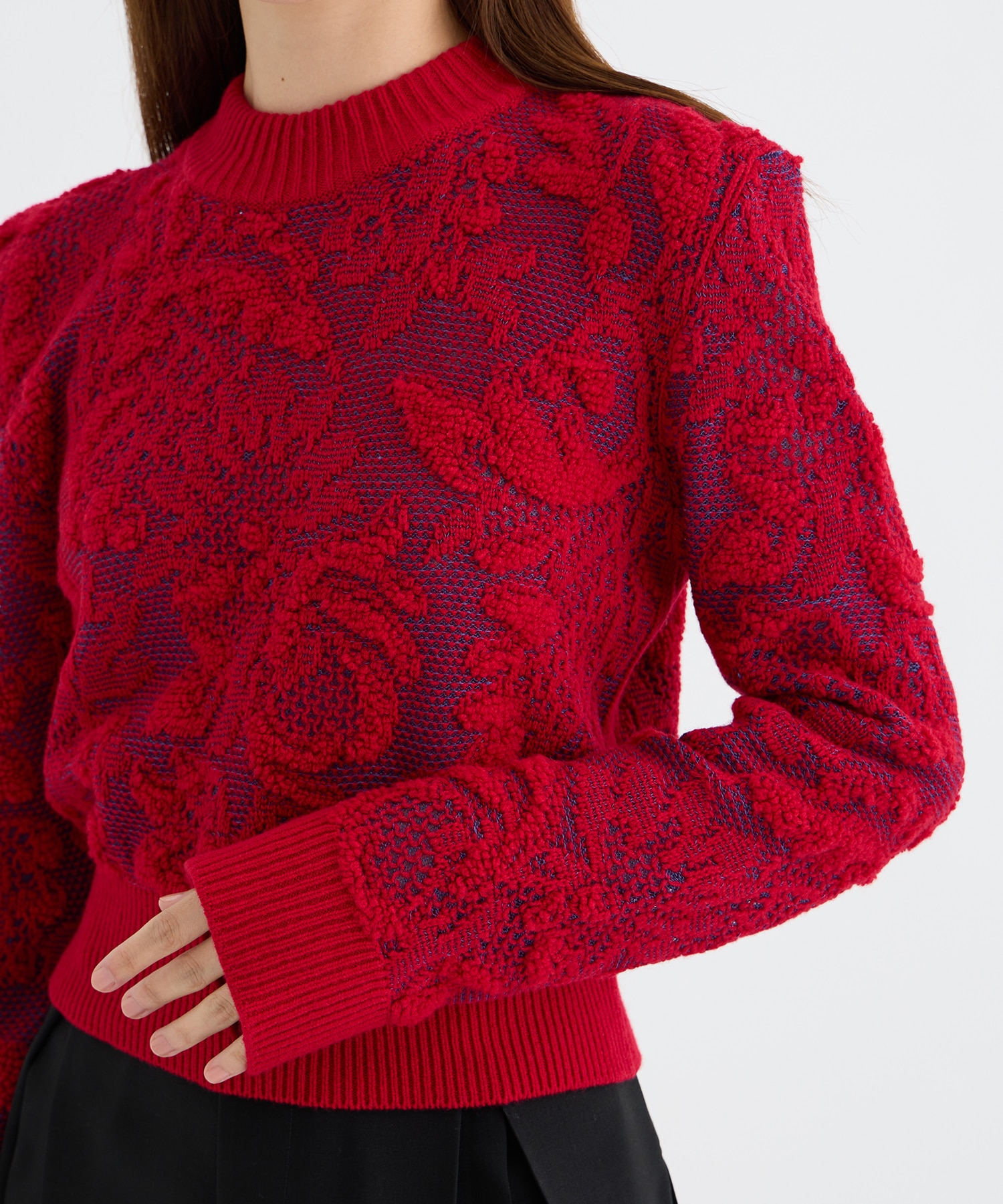 SQUARE SHOULDER LACE JACQUARD SWEATER PHOTOCOPIEU