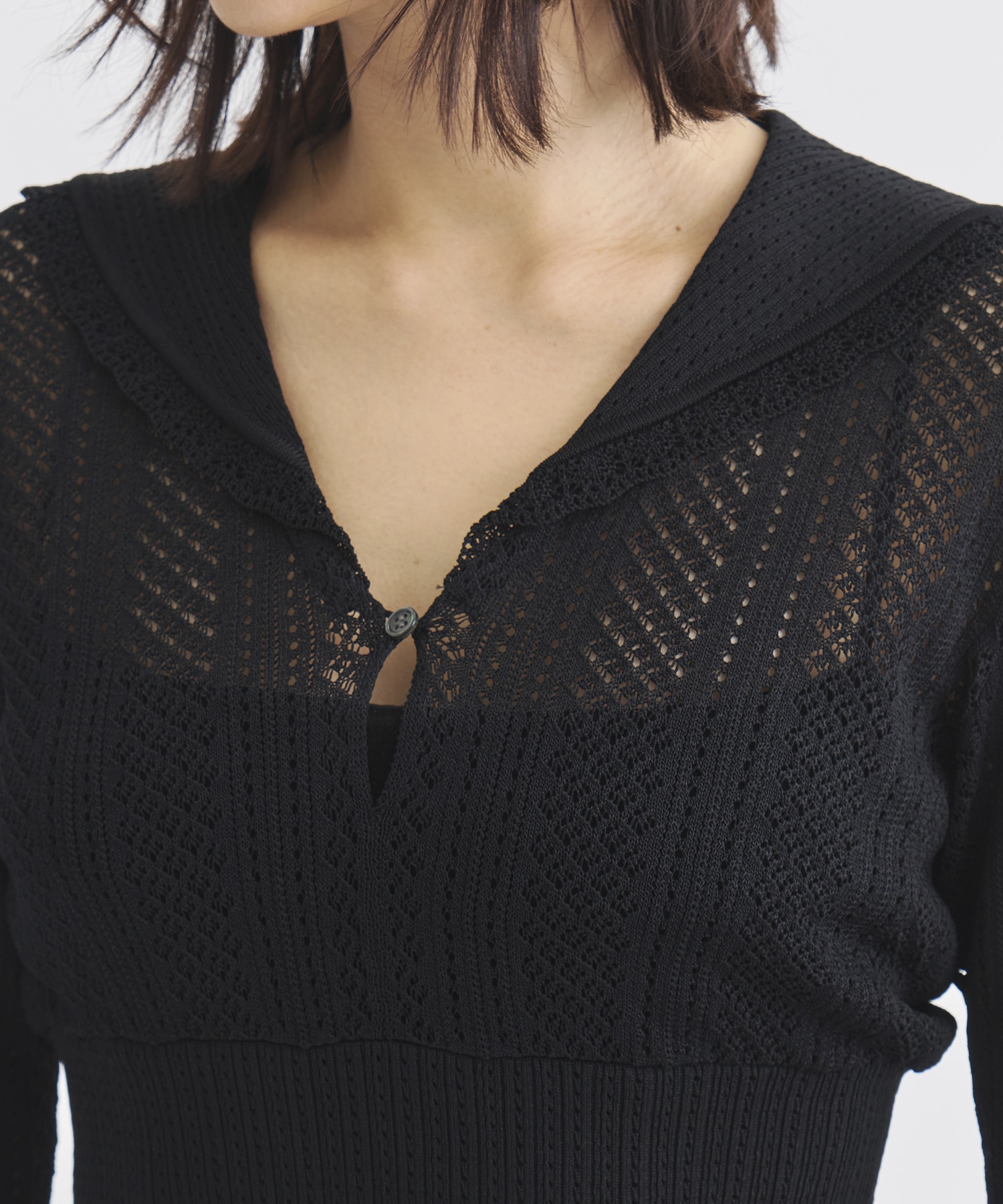 LACE KNIT SAILOR COLLAR BODYSUIT(1 BLACK): FETICO: WOMENS