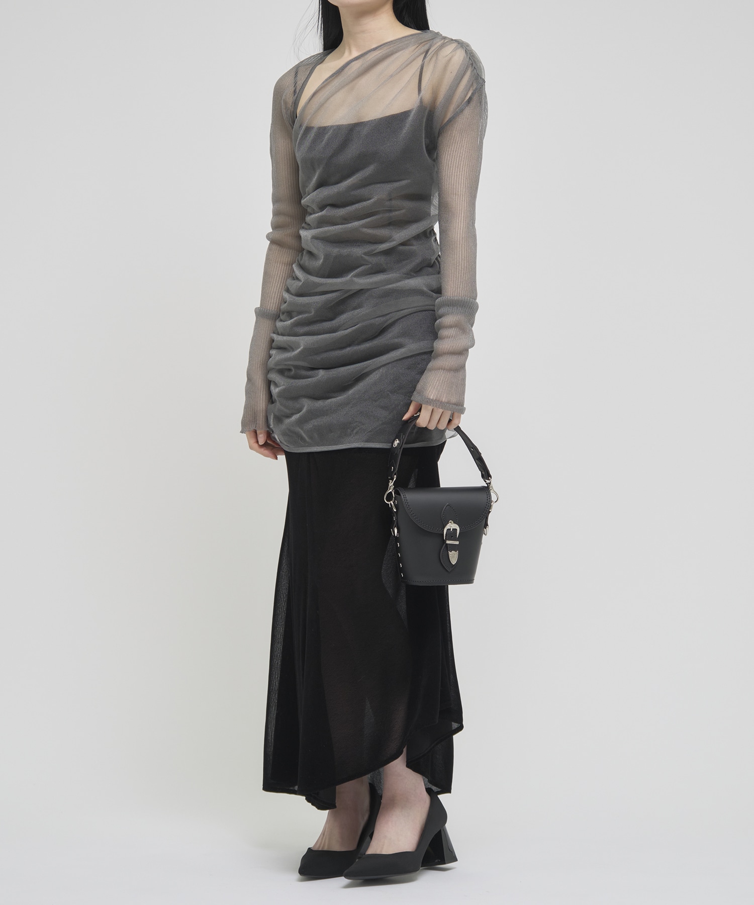 SHEER GATHERED KNIT TOP FETICO