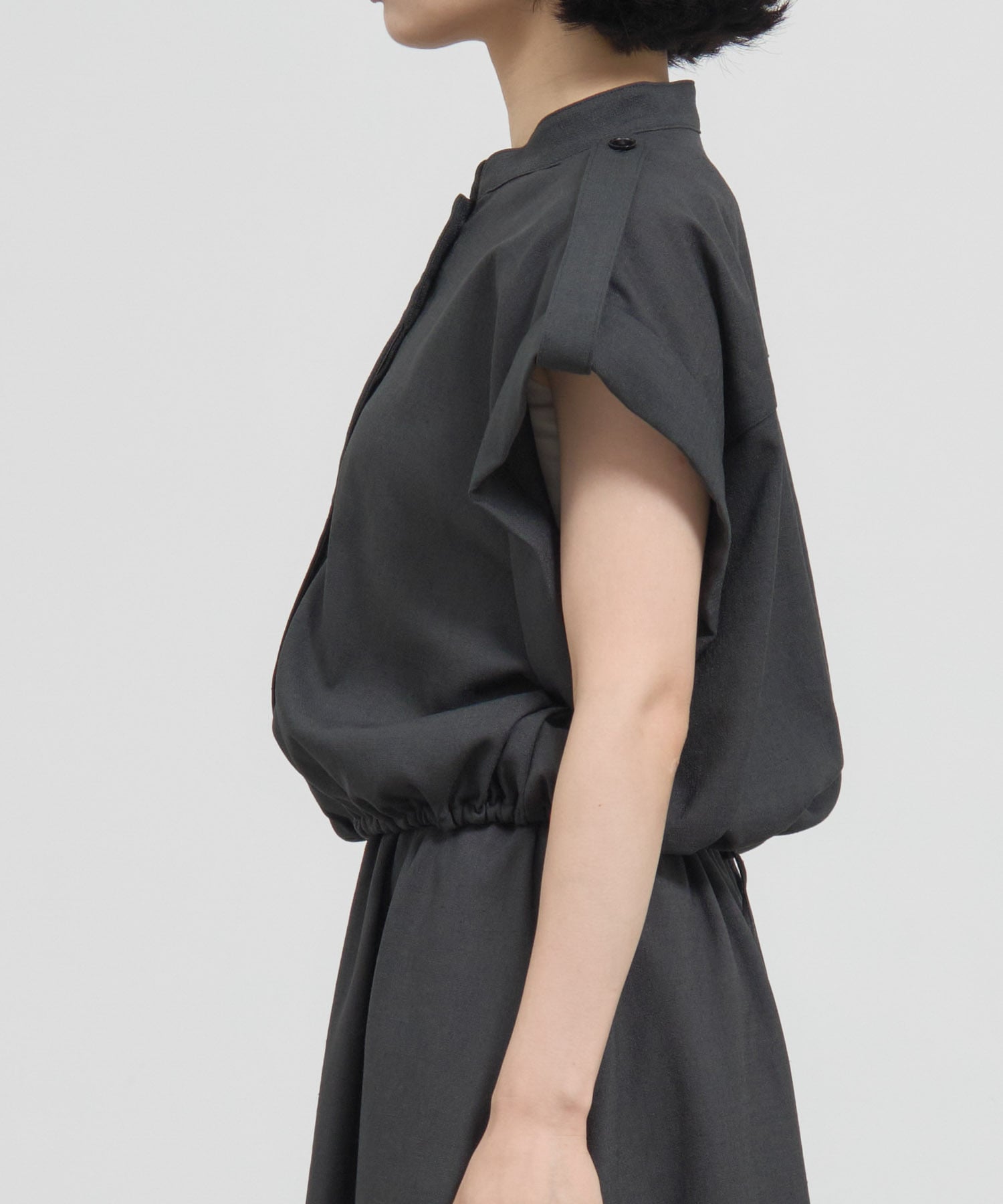 Stand Collar Weist Gather Blouse THE TOKYO