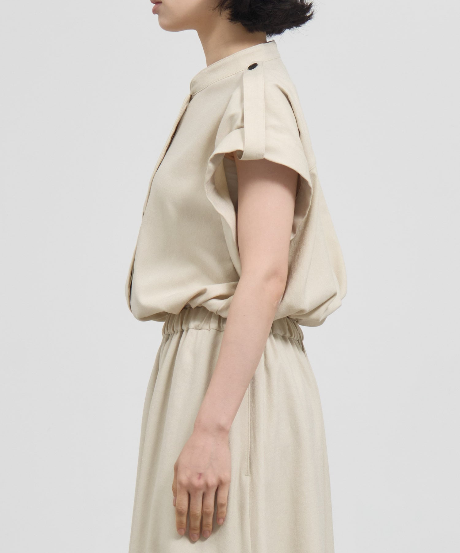 Stand Collar Weist Gather Blouse THE TOKYO