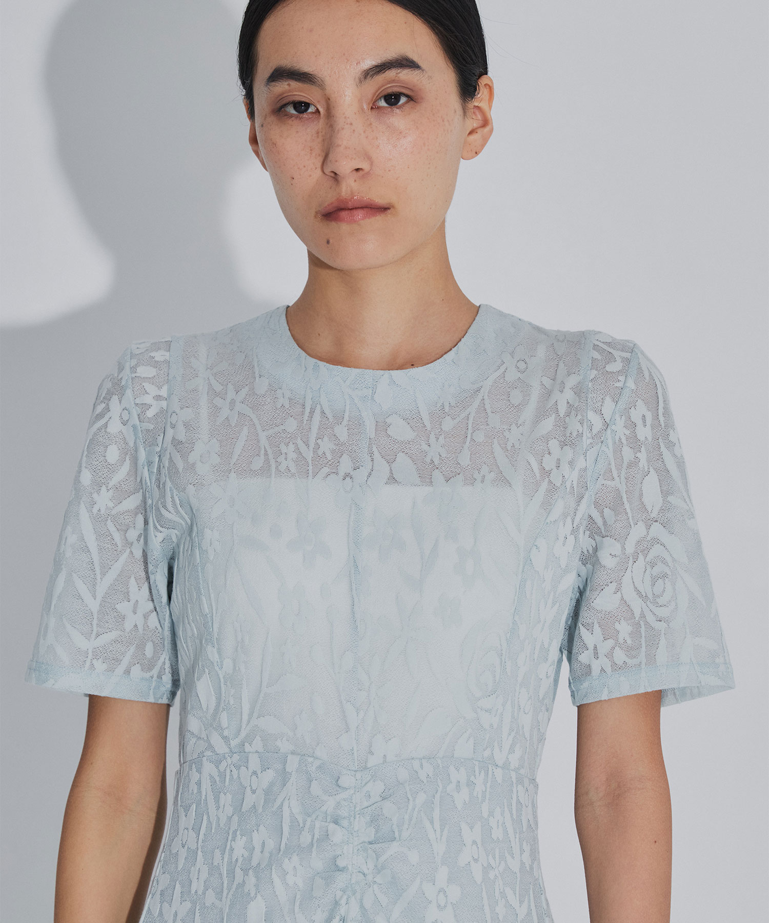 別注 FLOWER JACQUARD SHORT SLEEVE DRESS PHOTOCOPIEU