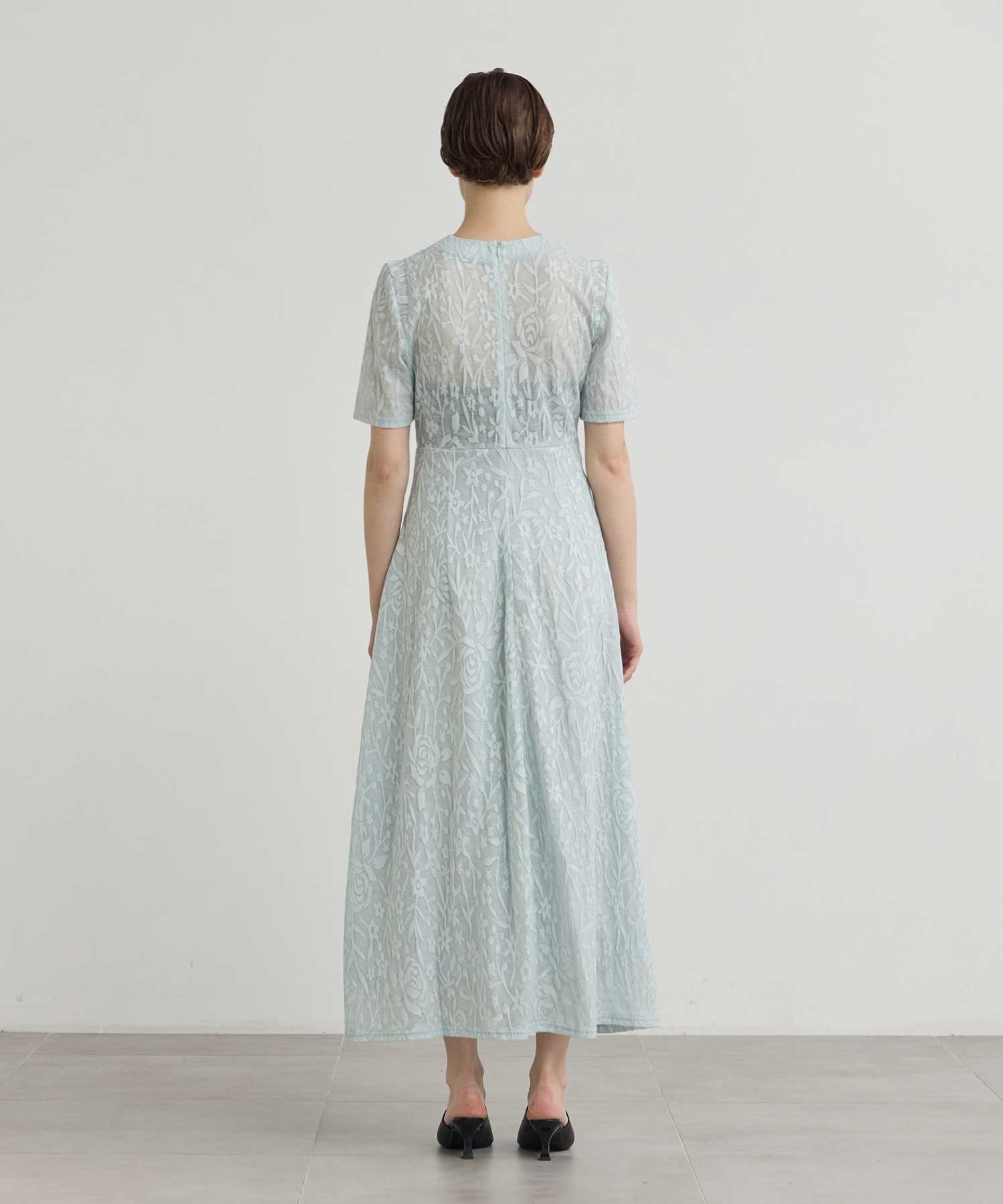 別注 FLOWER JAQUARD SHORT SLEEVE DRESS PHOTOCOPIEU
