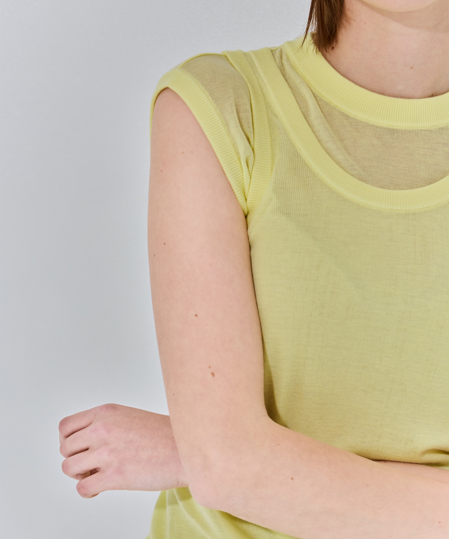 SILK BLENDED CIRCULAR RIB FIT LAYERED TANK TOP ATON