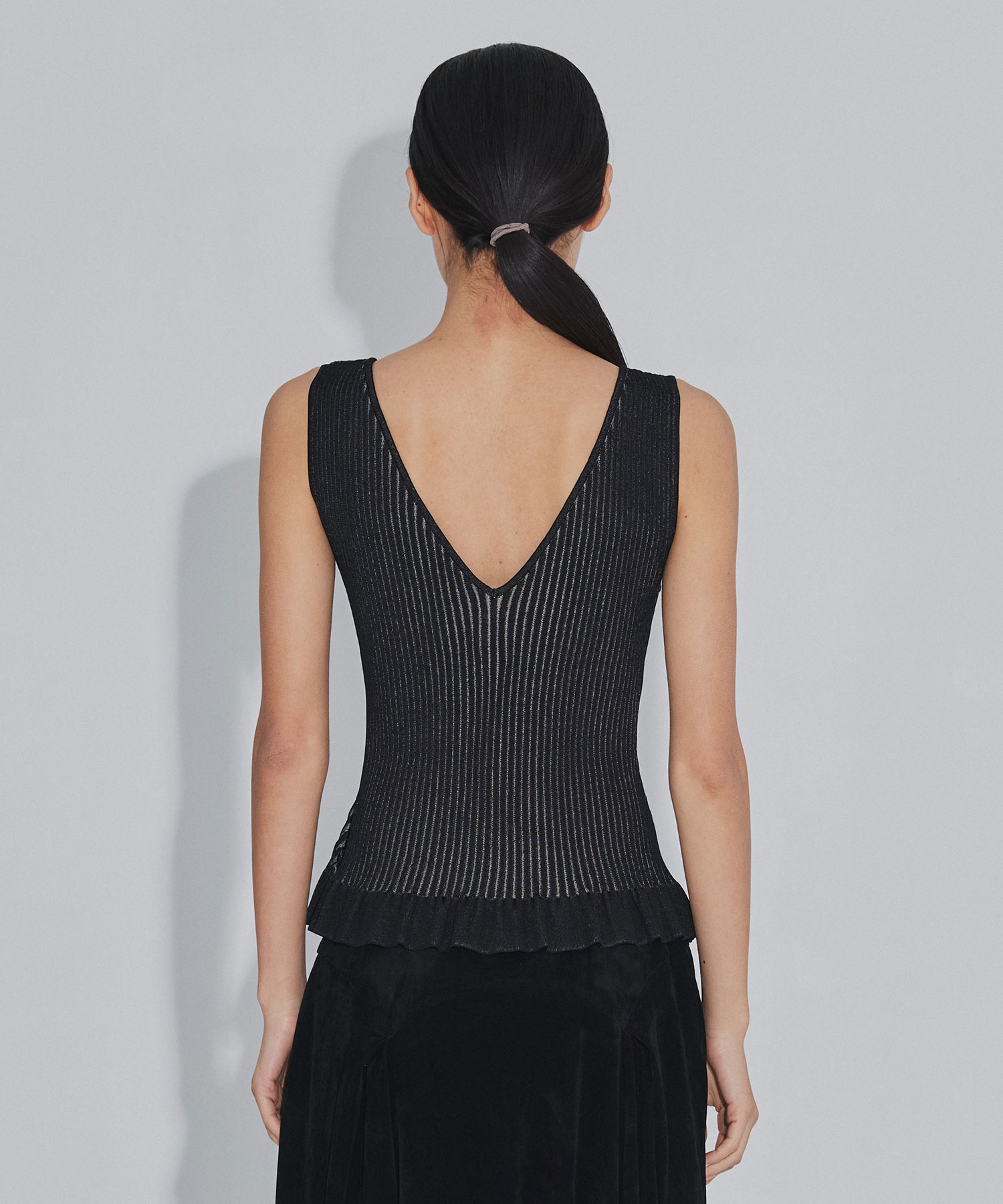 DAMASK-PATTERN RIB KNIT SLEEVELESS TOP FETICO