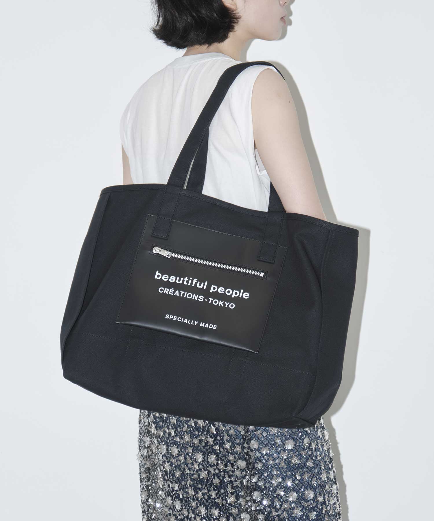 別注 Logo Leather Pocket Big Tote Bag beautiful people