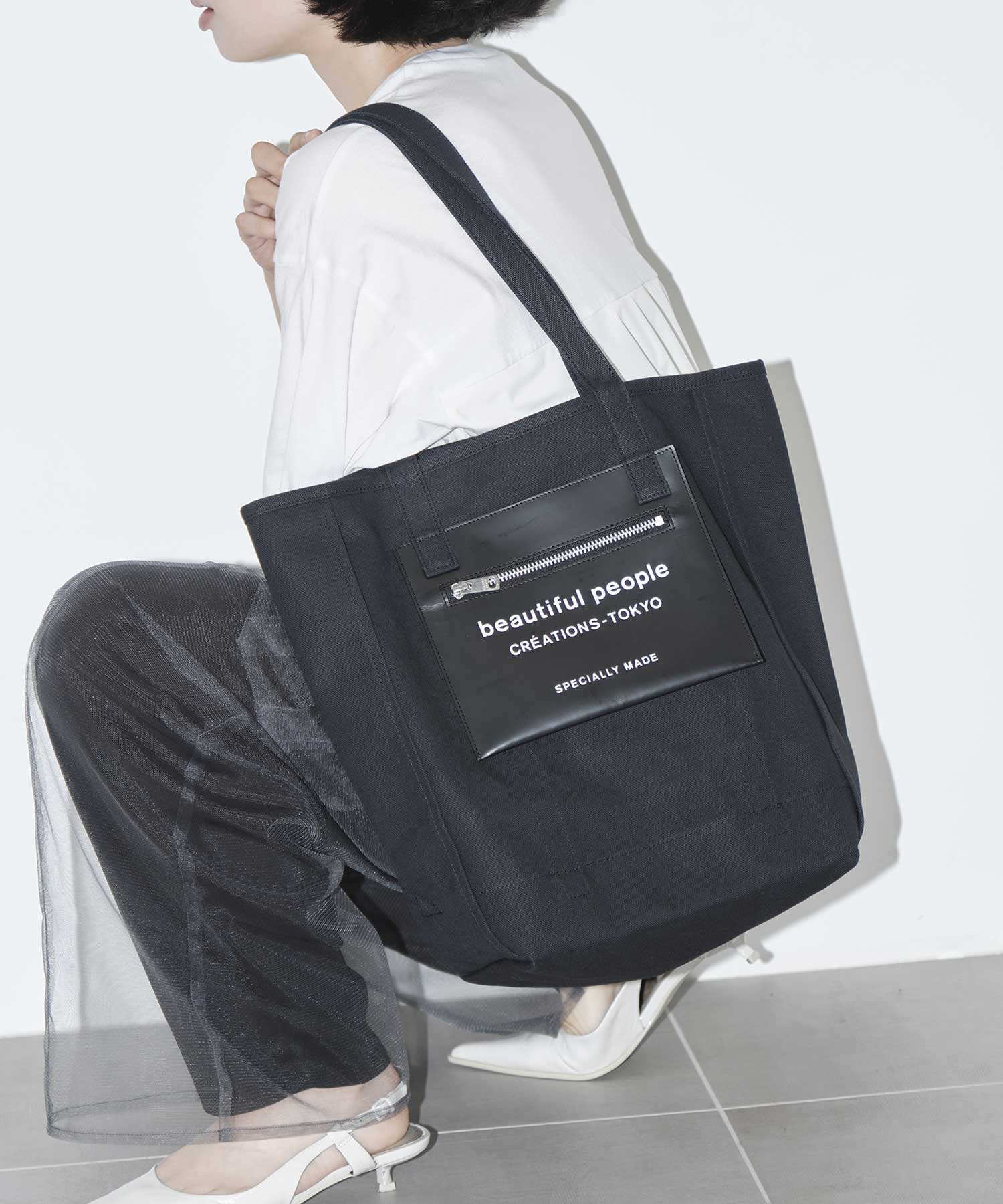 別注 Logo Leather Pocket Tote Bag beautiful people