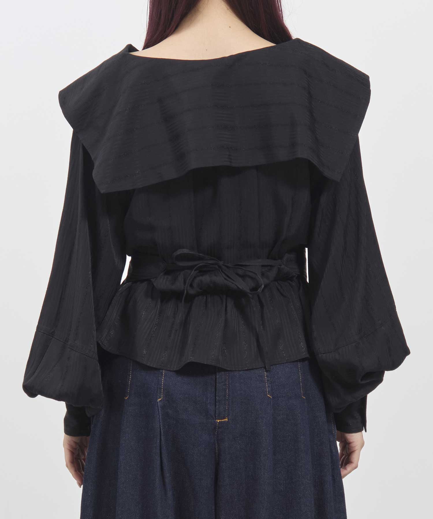 Rose jaquard stripe sailor collar blouse FETICO
