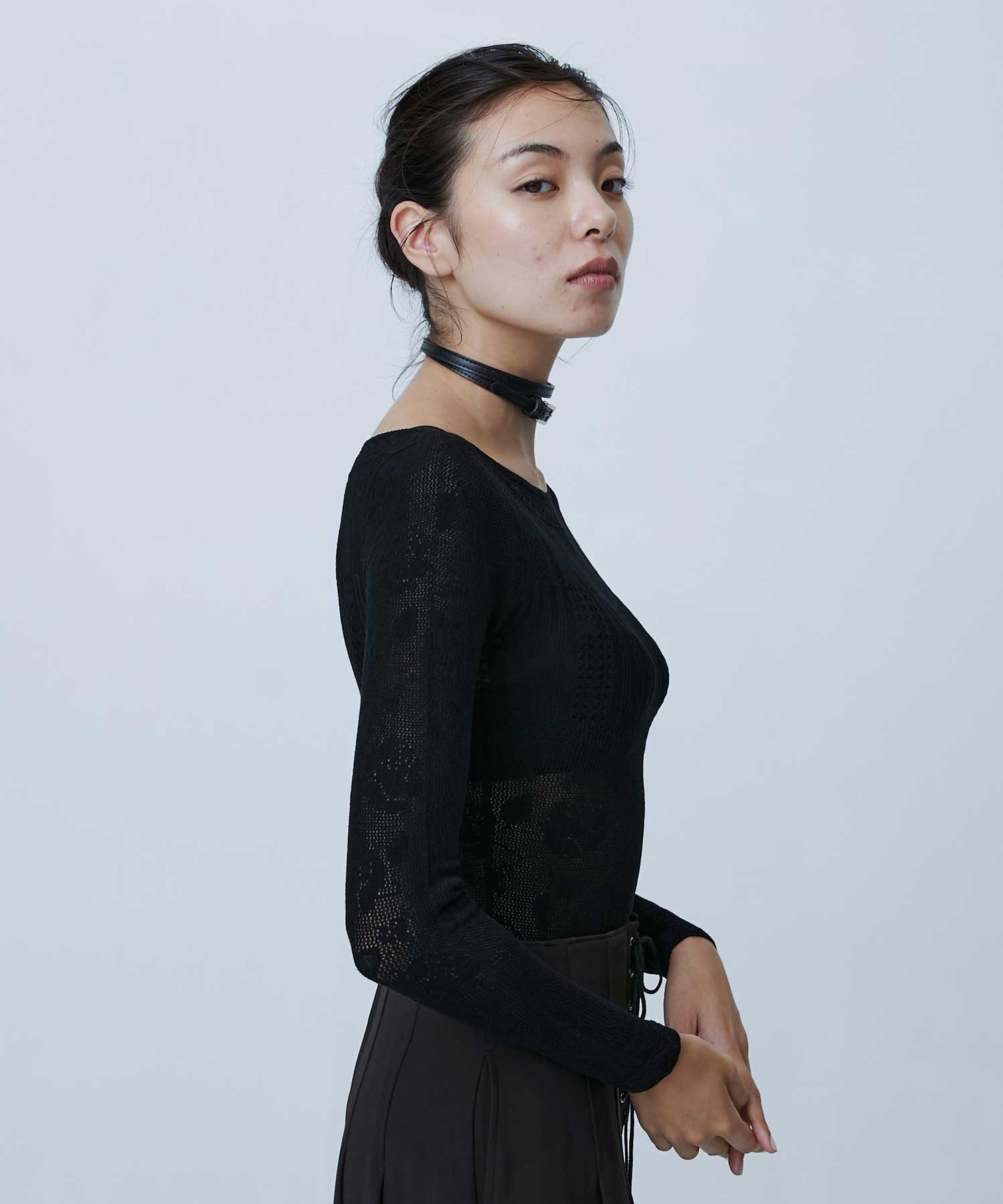 Rose pattern lace-knit bodysuit FETICO
