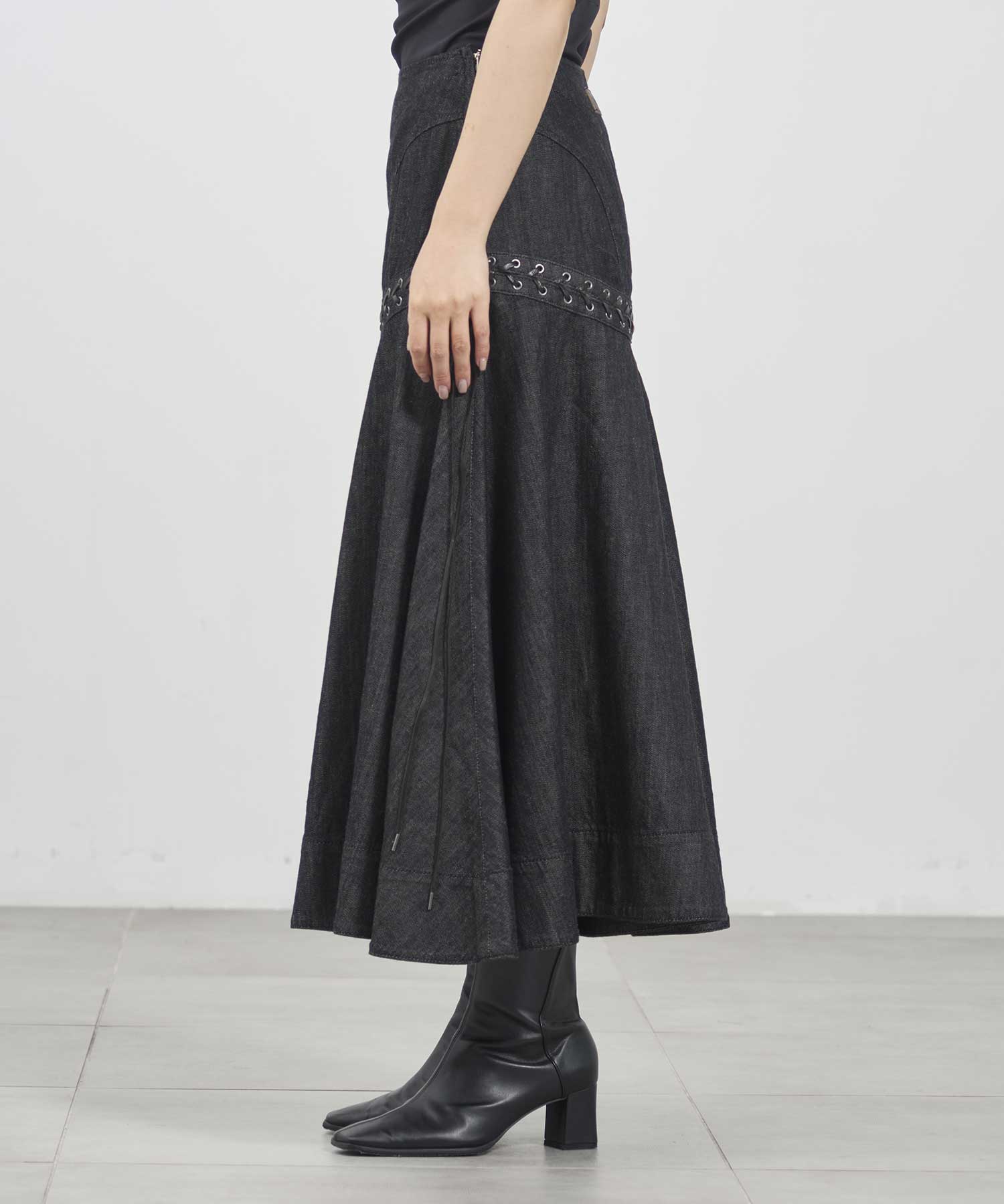 Lace up denim flare skirt FETICO