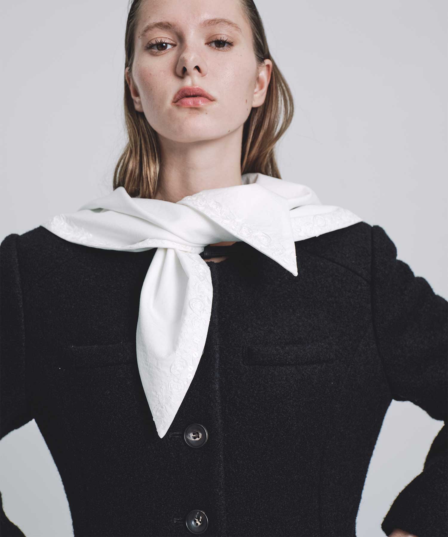 Single-breasted boucle wool coat(36 BLACK): FETICO: WOMENS