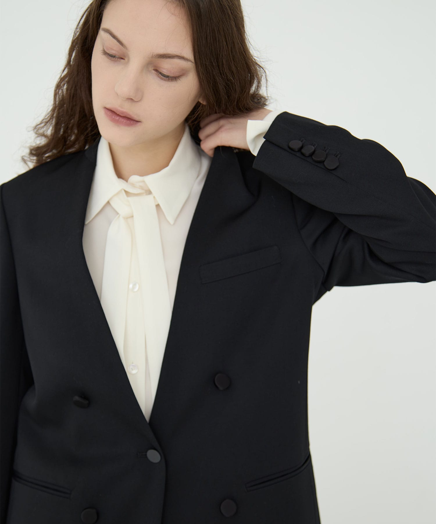 BLACK FORMAL NO COLLAR JACKET CINOH