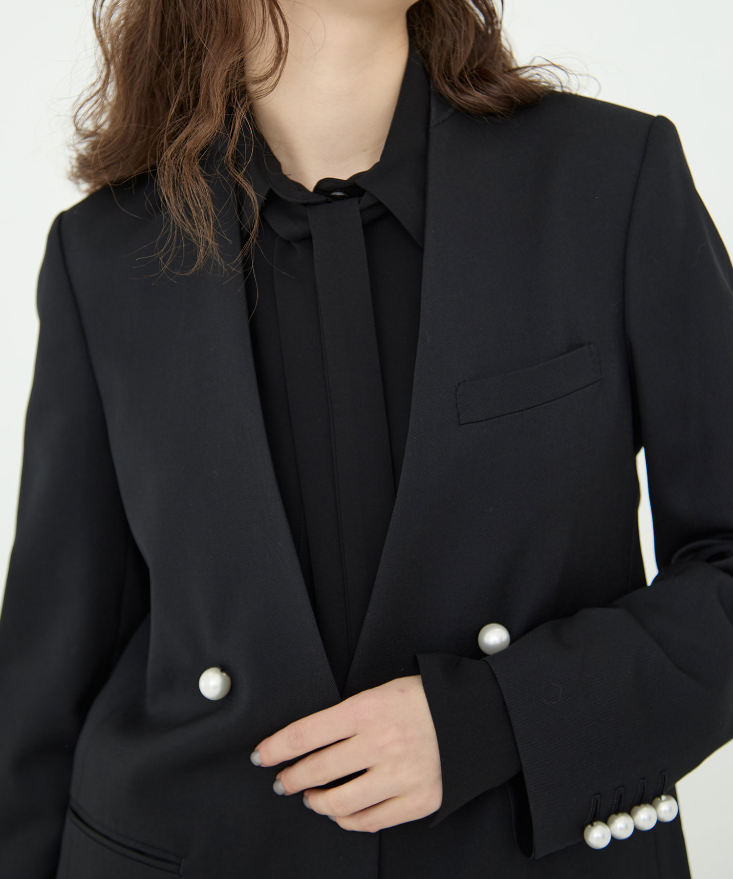 BLACK FORMAL NO COLLAR JACKET CINOH