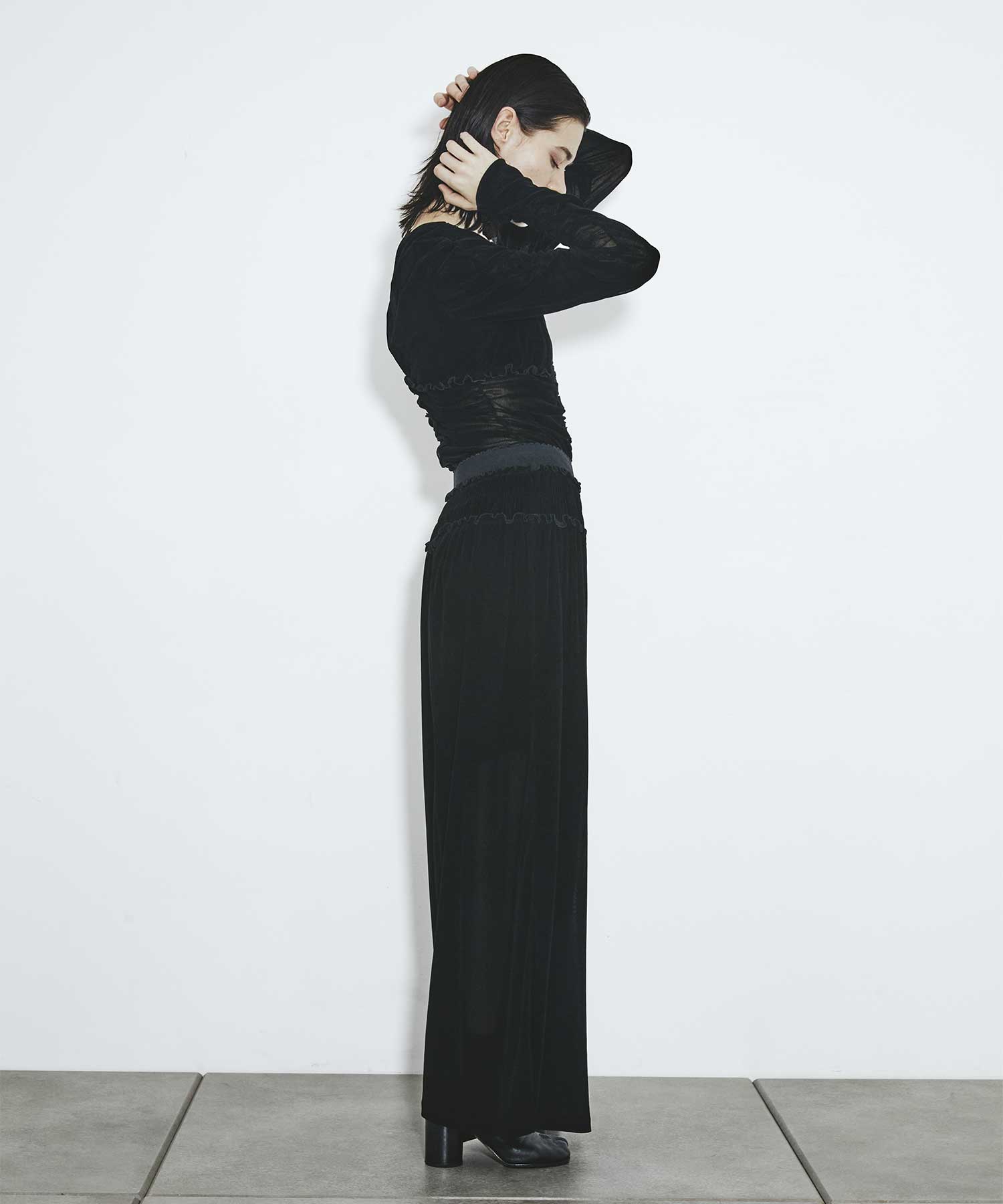 別注 Velvet tulle shirring wide pants FETICO