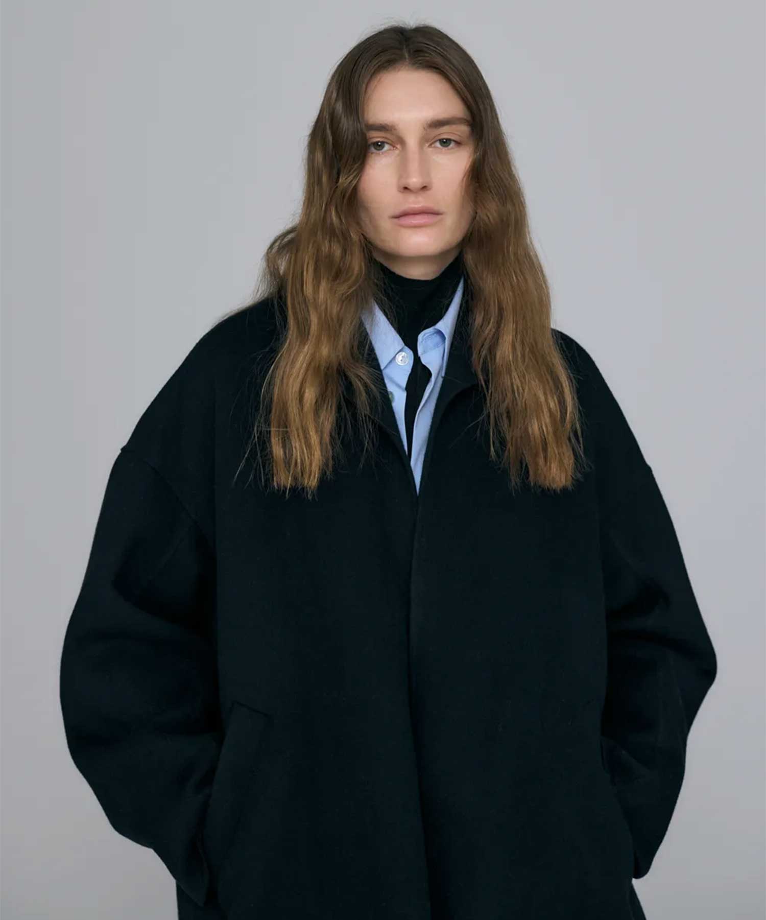 NO-COLLAR FLARE COAT ENFOLD