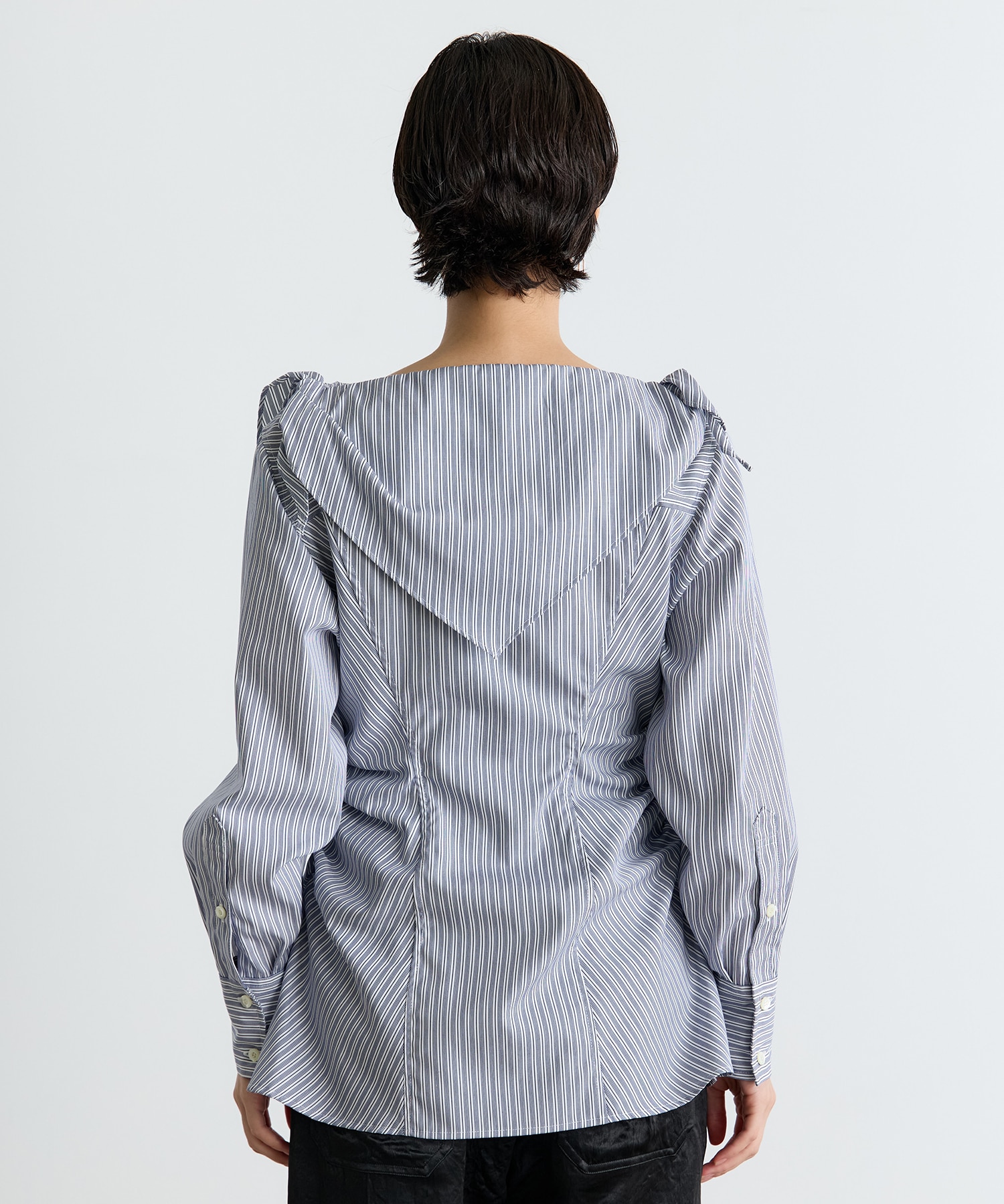 COTTON STRIPE SCARF COLLAR BLOUSE FETICO